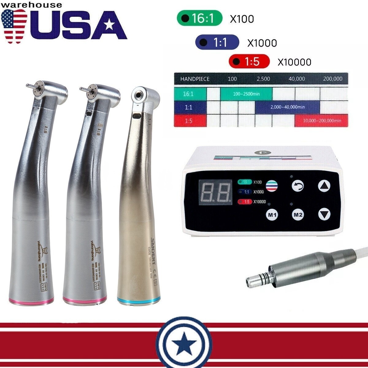 Dental Brushless LED Electric Micro Motor 1:1/1:5 Increasing Handpiece