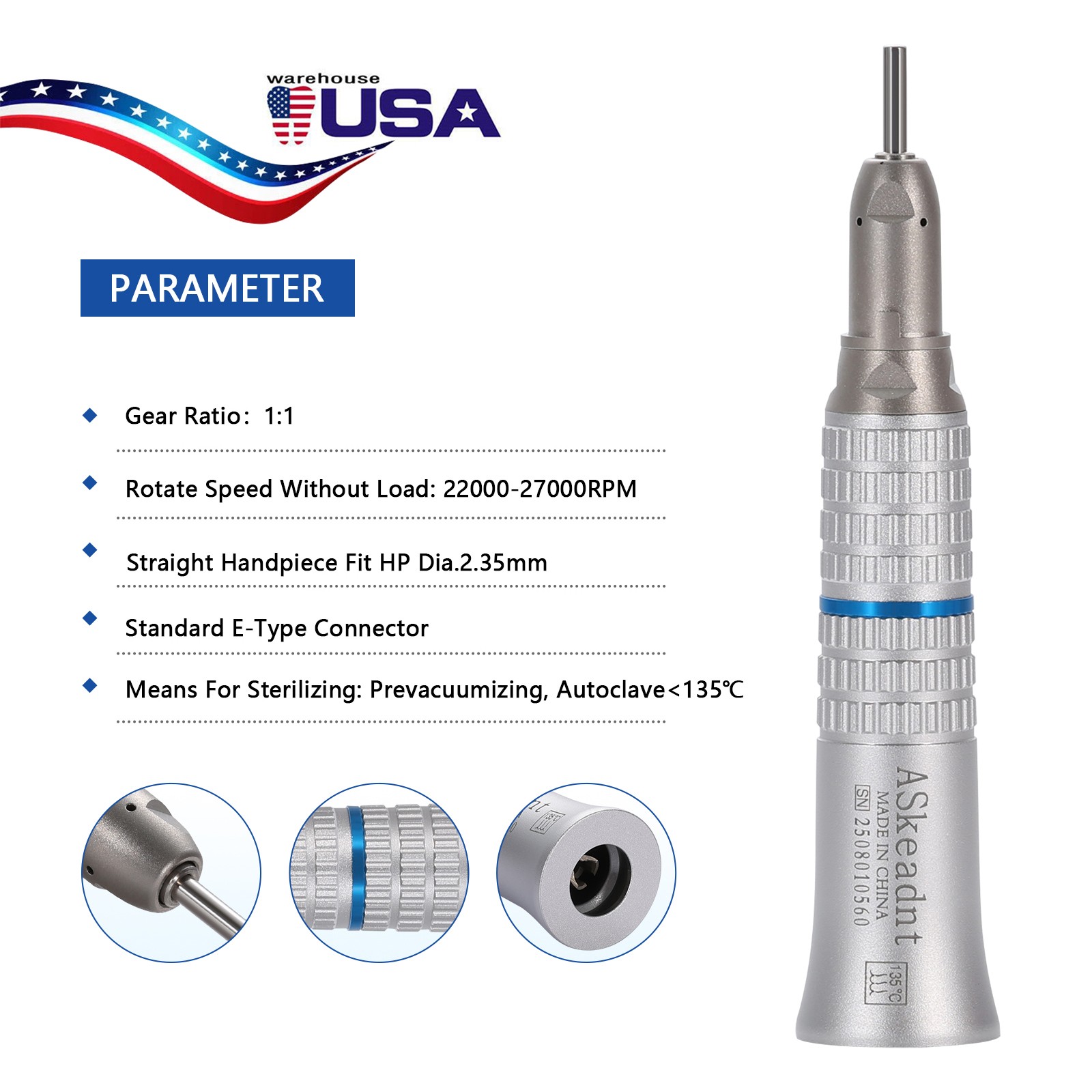Dental Low Speed handpiece Straight Nose Cone 1:1 Direct Drive YP FDA