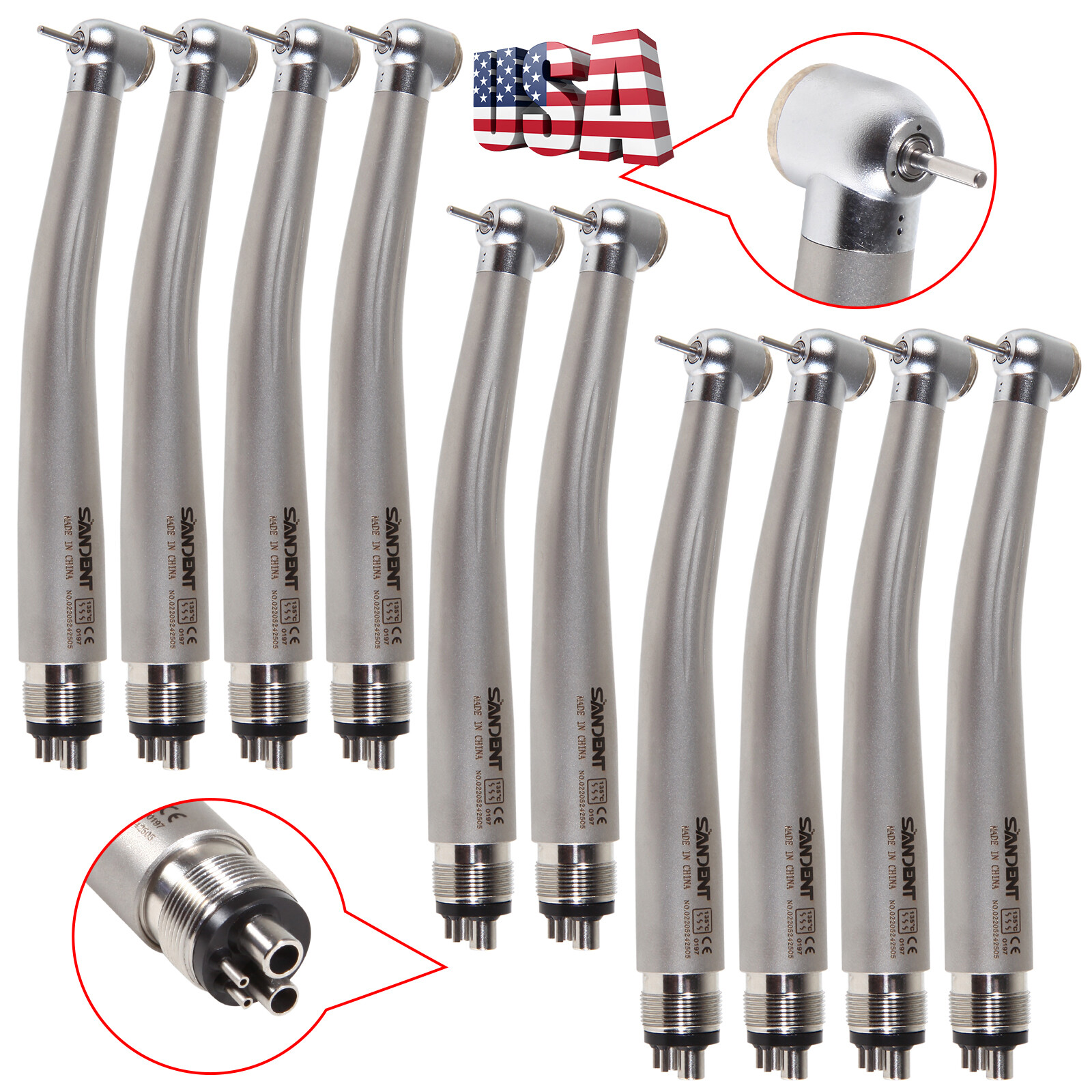 1-10 Packs SANDENT Dental High Speed Handpiece Standard Push Button 4 Holes