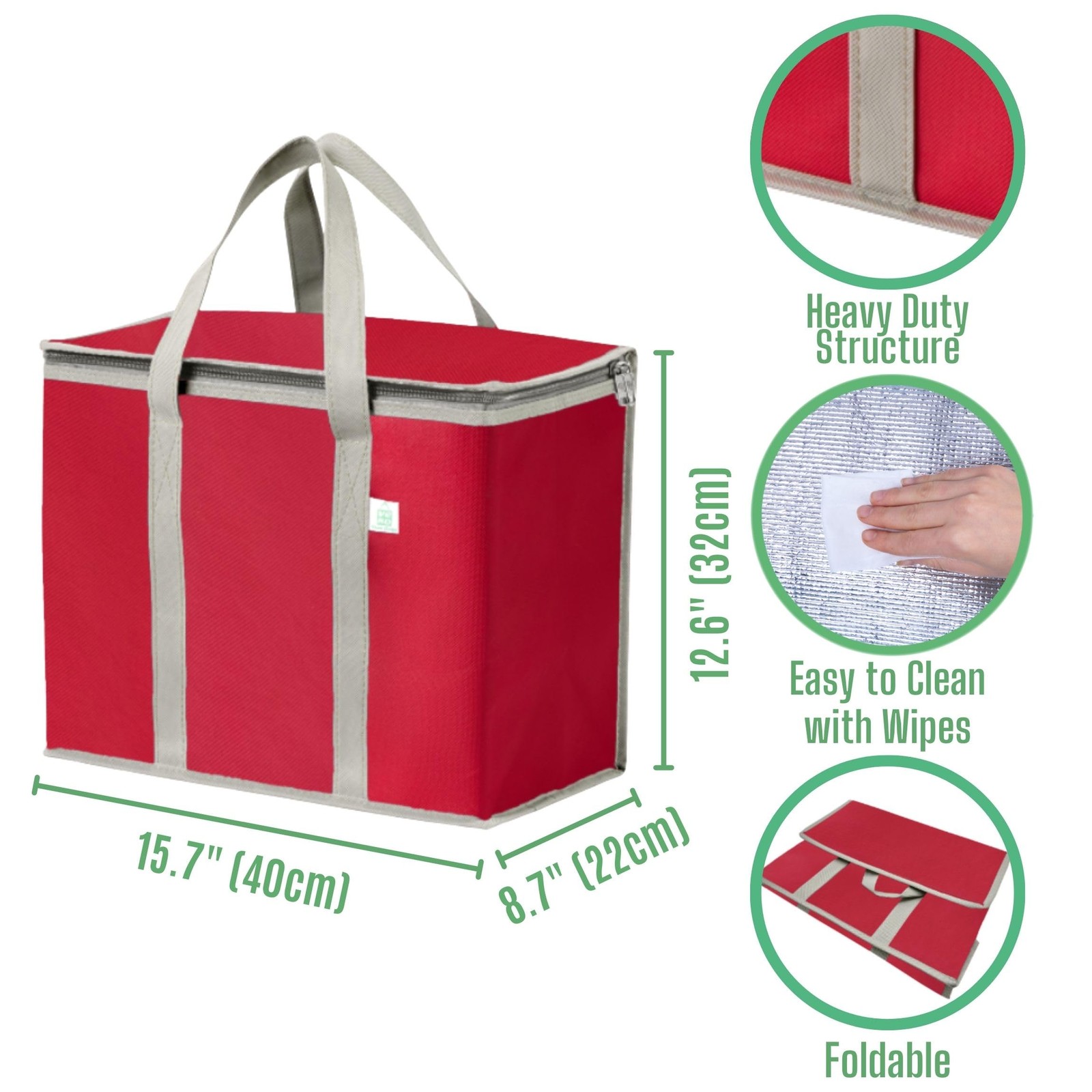 VENO 2 Pack Cooler Bag and Insulated Grocery Bags for 2 Pack, Red – 2
