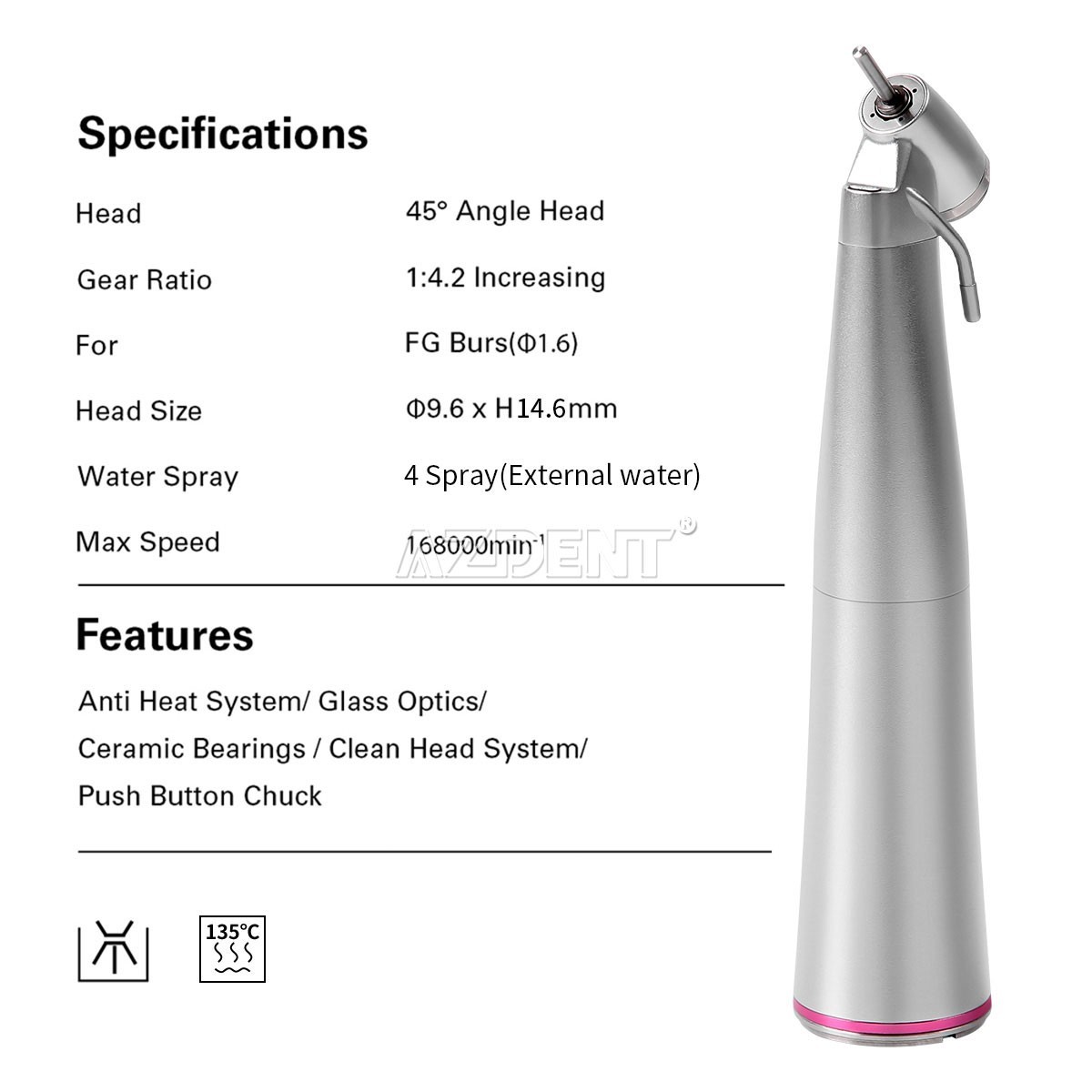 AZDENT Dental LED Electric Micro Motor / LED 1:1 1:5 1:4.2 Increasing Handpiece