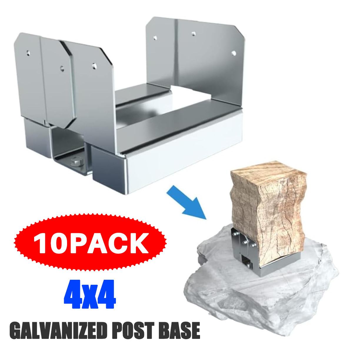 10Pcs 4×4 Concrete Deck Post Anchor Base Adjustable Metal Post Bracket Post Base