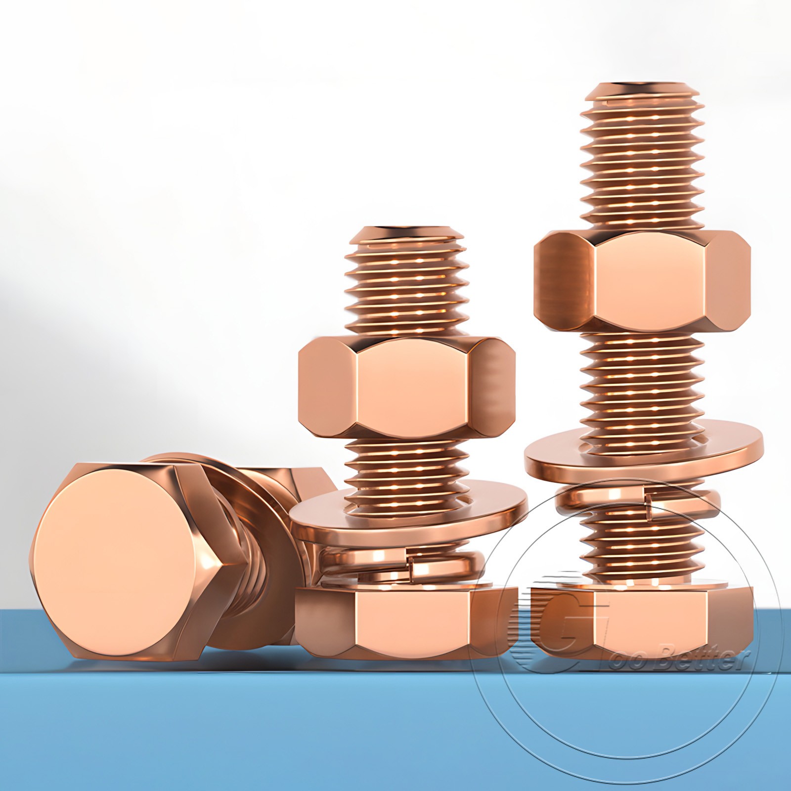 SOLID COPPER SET SCREWS HEXAGON HEAD FULLY THREADED BOLTS WITH FLAT WASHER & NUT
