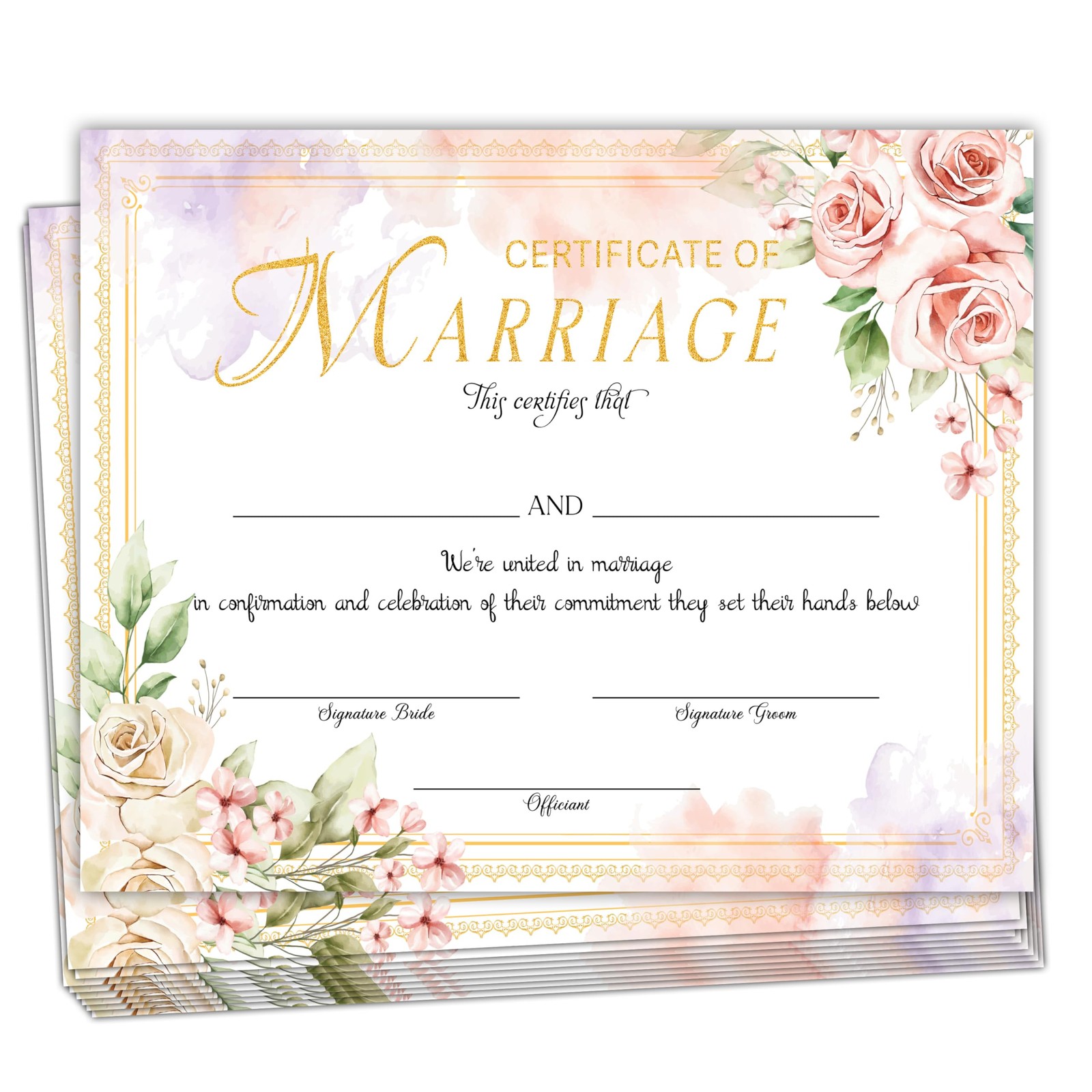 Floral Marriage Certificates, Wedding Certificate for Wedding Ceremony Propos