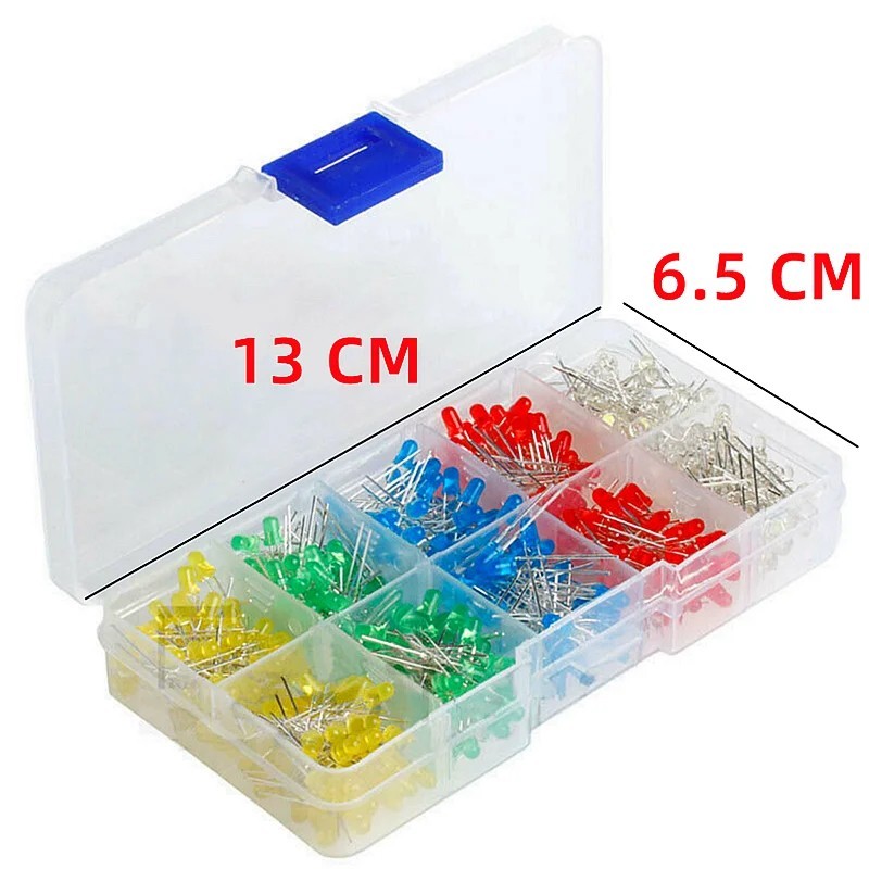 200Pcs 5mm 3mm LED Light Kit Yellow White Blue Red Green Assortment with Case