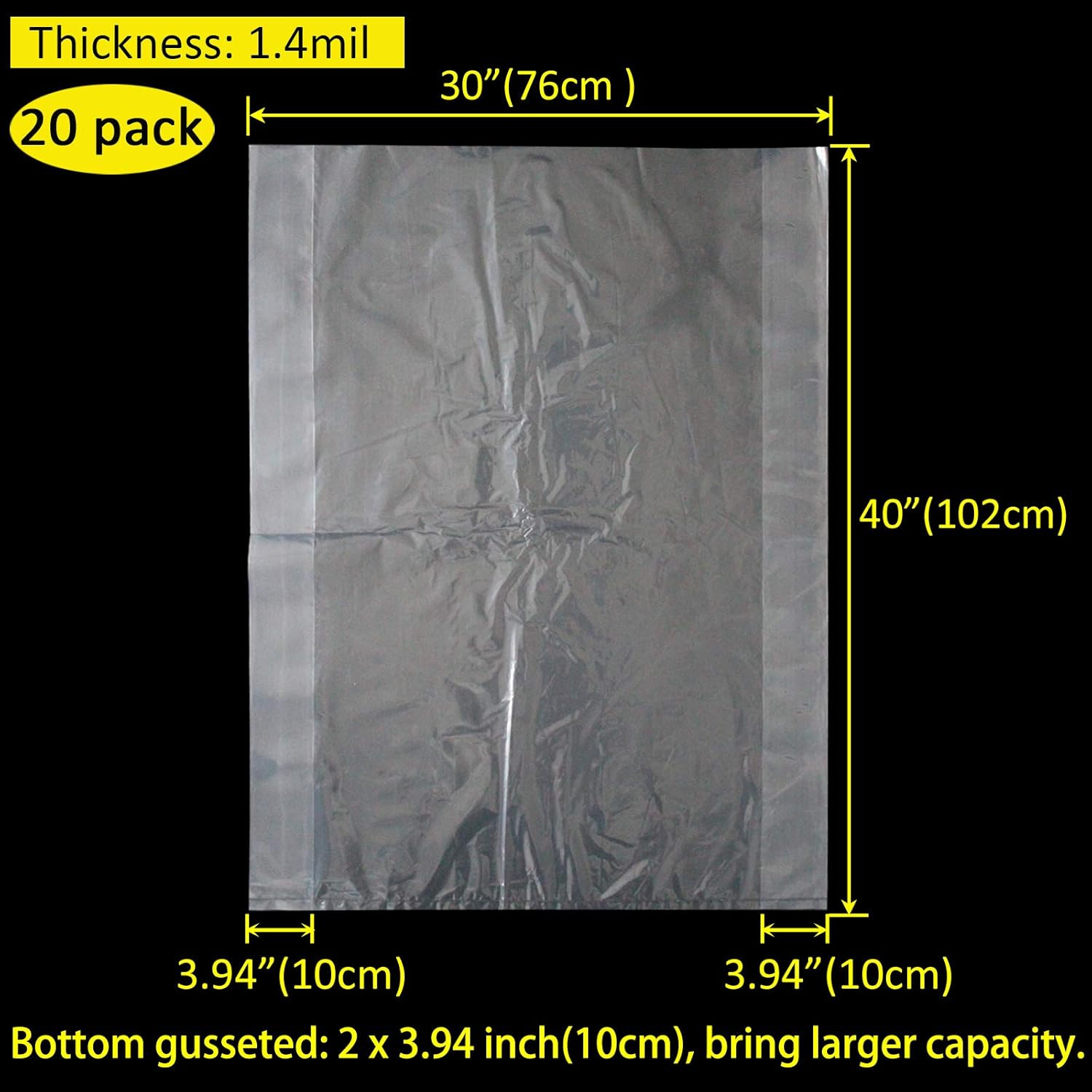 20 Pack 30 X 40 Inch 1.4 Mil Clear Plastic Flat Poly Bags Clothing Merchandise B