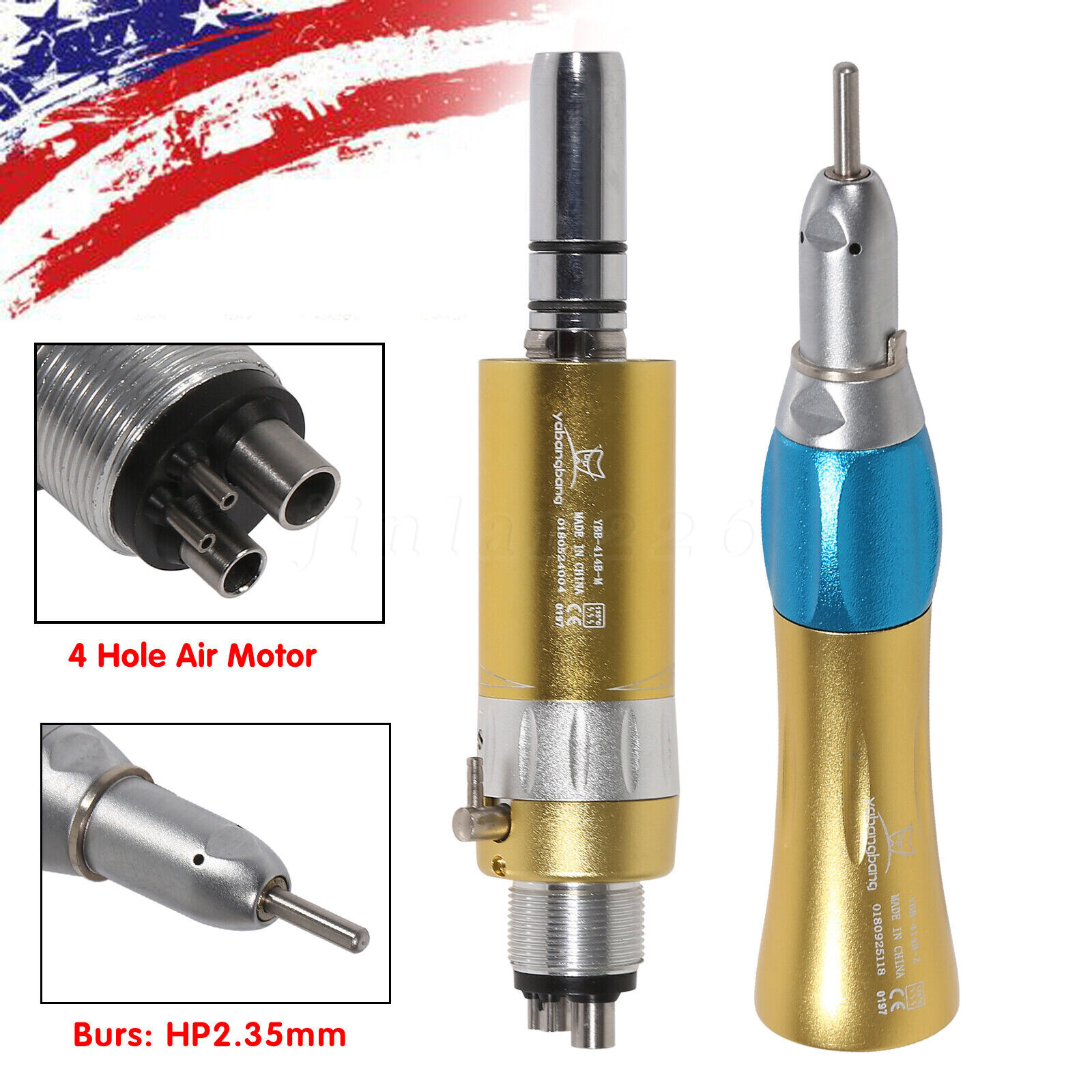 1-4 x NSK Style Dental Straight Nosecone Handpiece / Air Motor 4-Holes Slow Gold