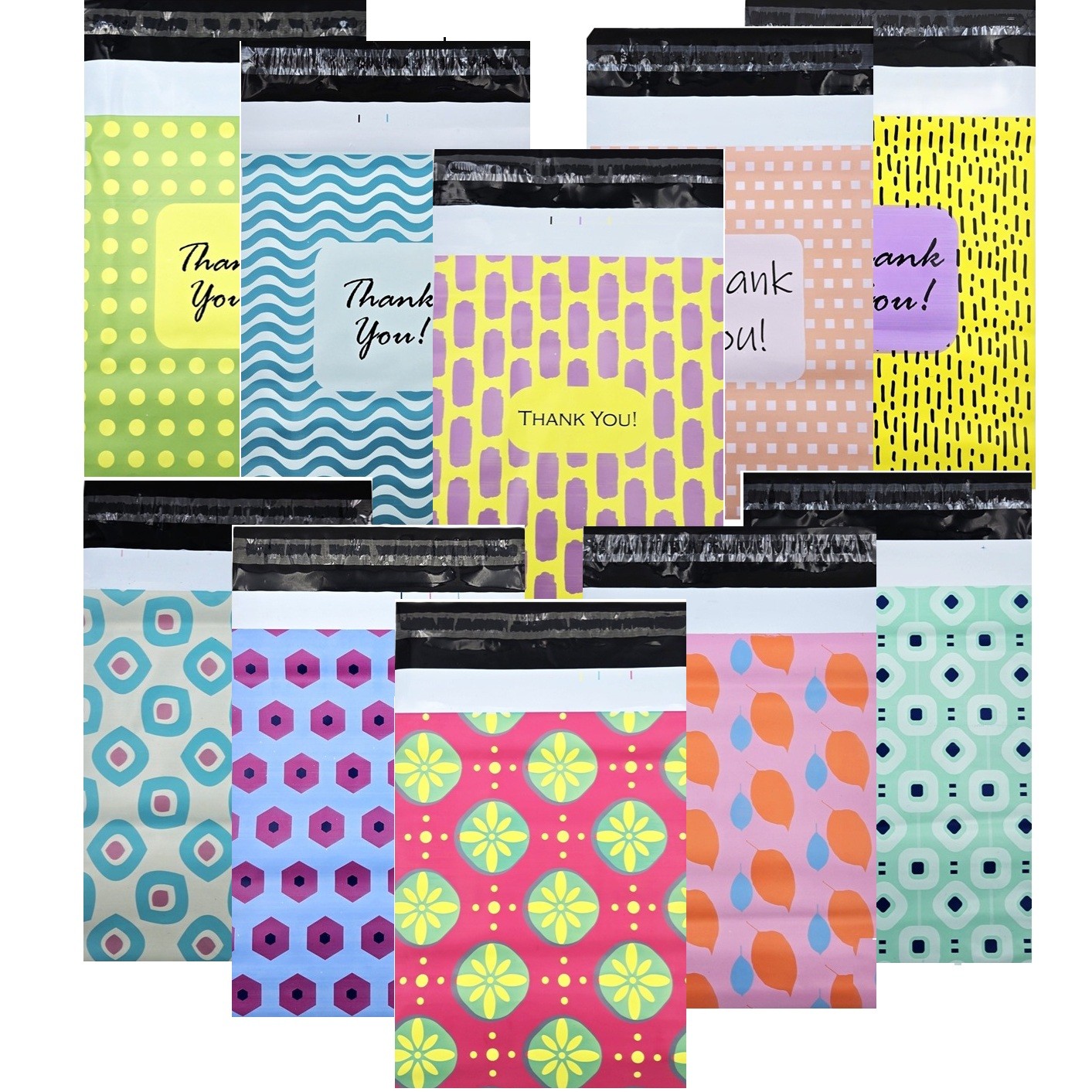 30 -1000pcs Poly Mailers Plastic Shipping Bags Envelopes Designer Prints 2.4Mil