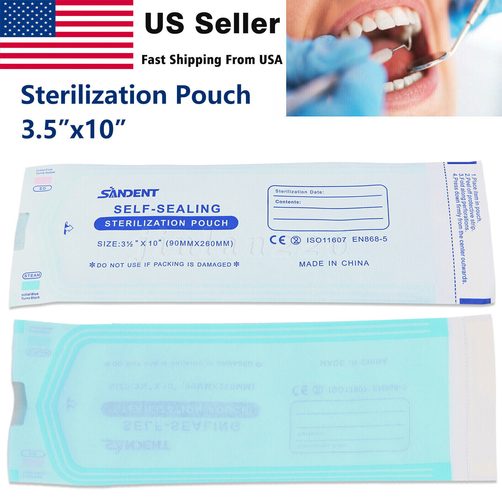 3.5″ X 10″ Self Sterilization Pouches Autoclave Pouch, Sterilizer Bags Dental US