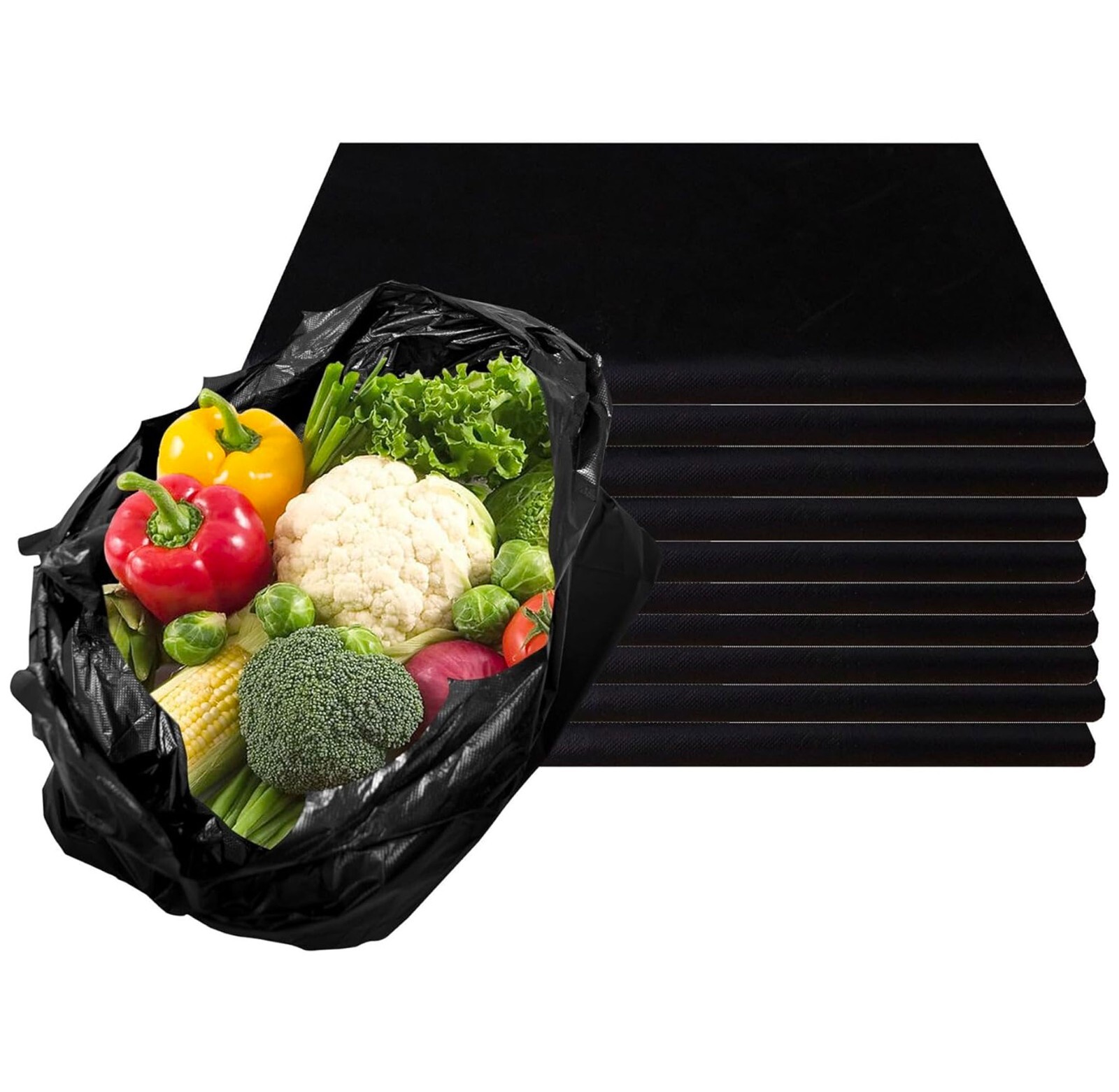 1/6 Black Plastic Shopping Bags, Grocery Bags 11x6x21 Reusable Carry Out Bags