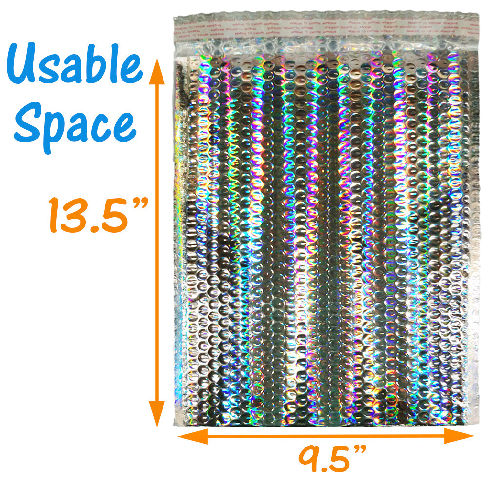 5-100 Pack Holographic Bubble Mailers, 4 sizes Metallic Glamour Padded Envelopes