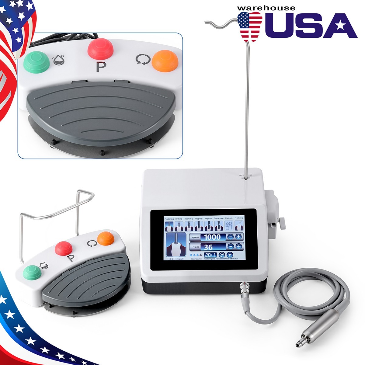 Dental Implant System Surgical Motor 20:1 Reduction Handpiece Contra Angle USA