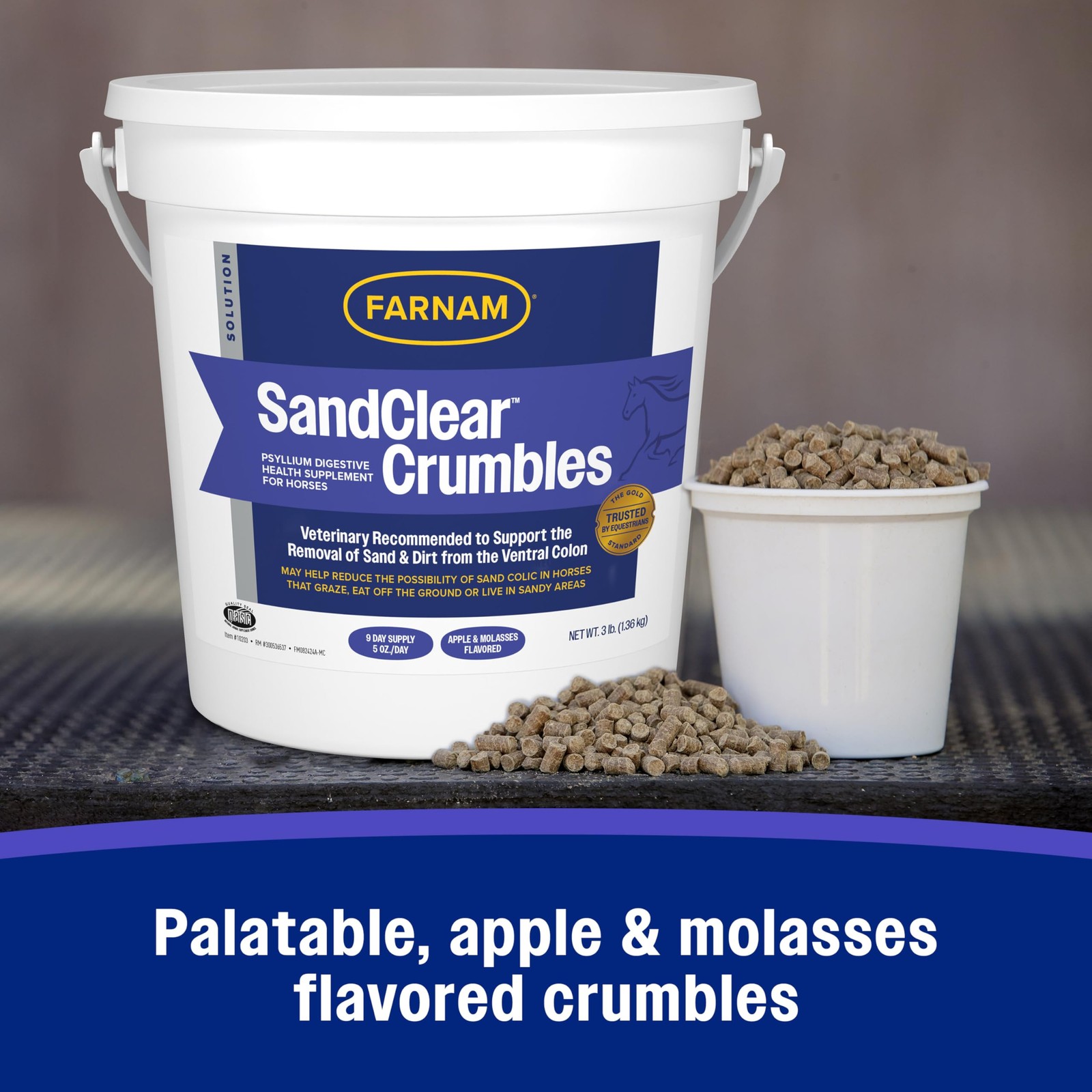Farnam SandClear Psyllium Crumbles Supplement for Horses, 3 pounds, Brown