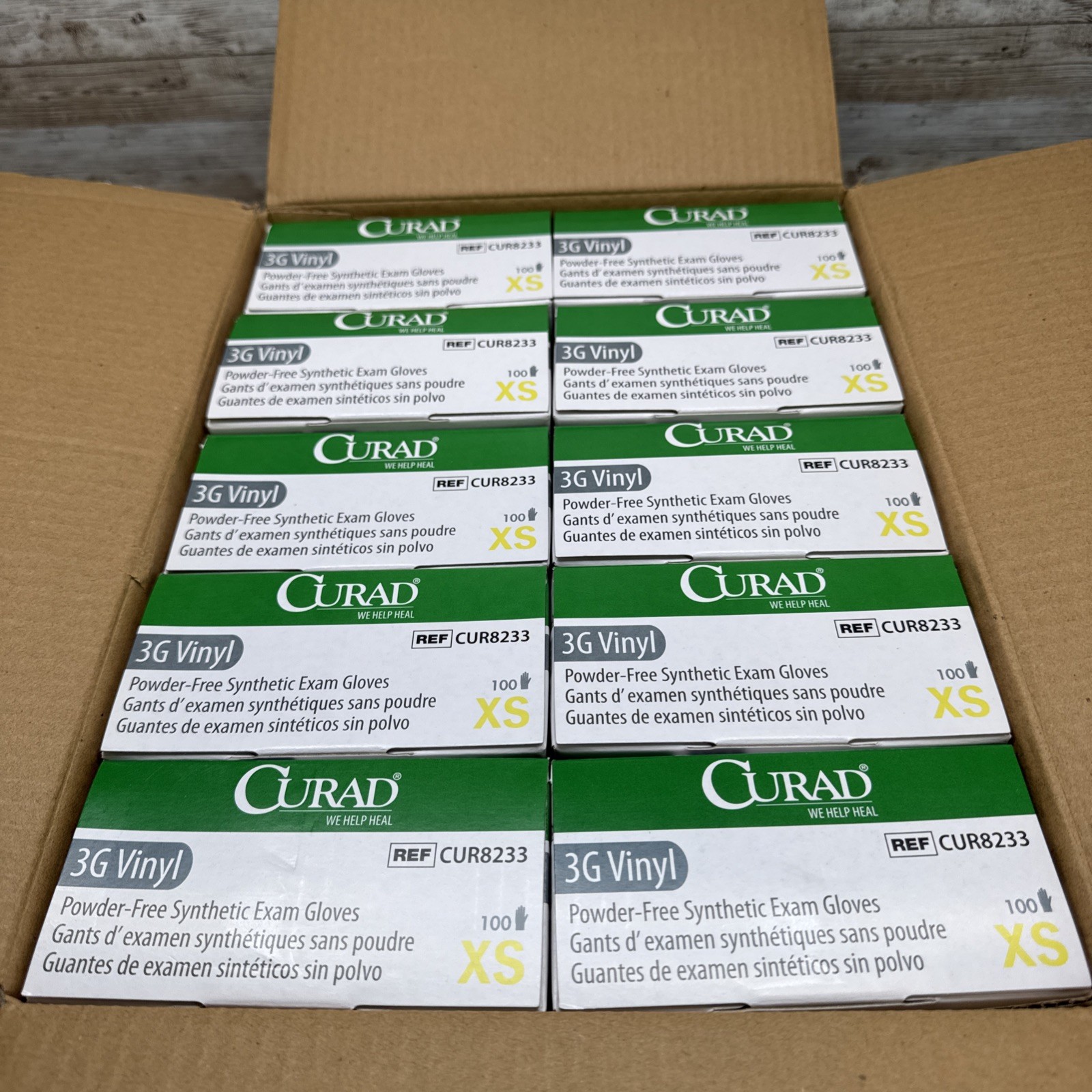 Curad 3G Vinyl Exam Gloves Synthetic *1 Case 10 Boxes 100 Gloves* Size: XSmall