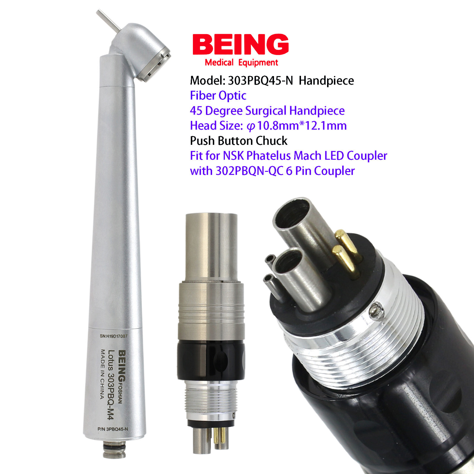 COXO High Speed Surgical Handpiece 45° LED Dental Turbine NSK Kavo Coupler 4 6