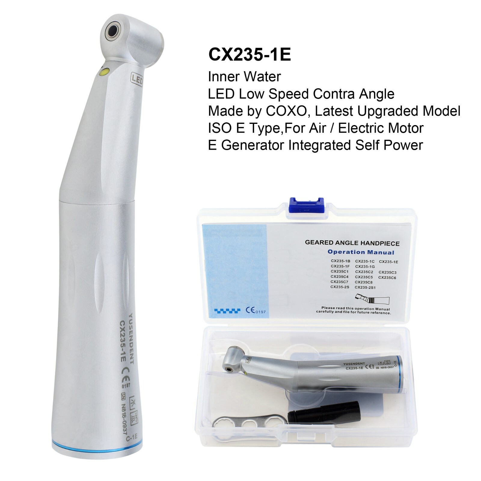 COXO Dental Low Speed Handpiece Contra Angle 1:1 Fiber Optic E Generator LED