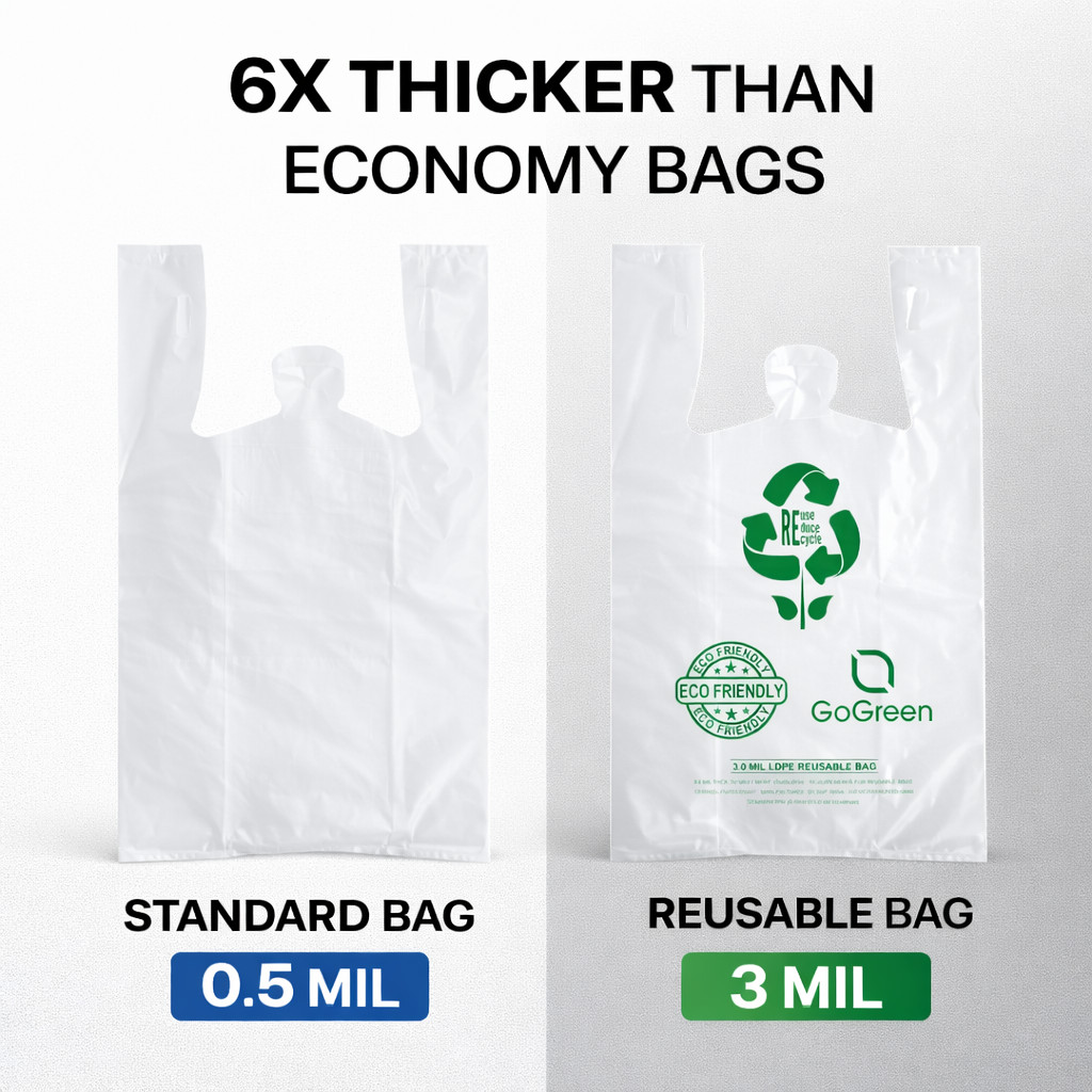 Clear Plastic T-Shirt Grocery Bags 3 Mil Heavy Duty Reusable 1/6 21×6.5×11.5