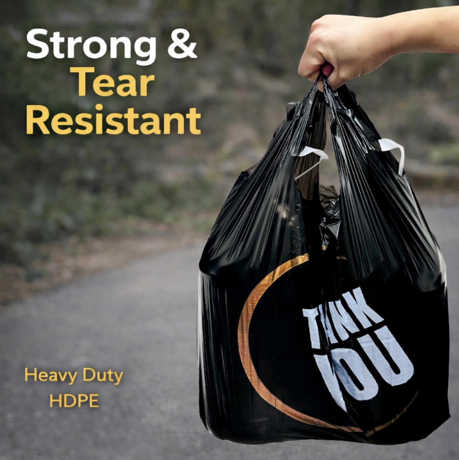 Black 100 Count T Shirt Bags with Handle Retail Shopping Plastic Bags NEW