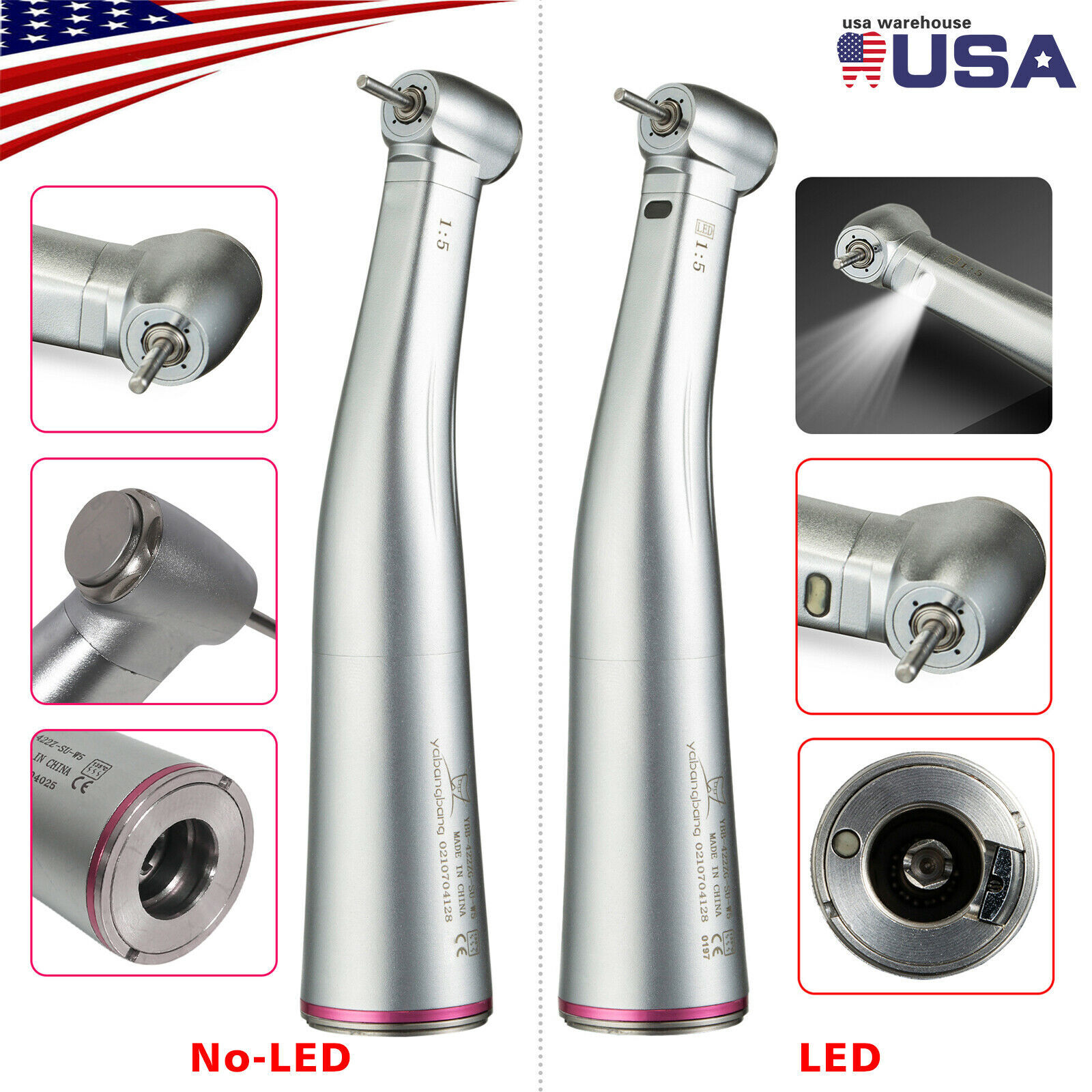 Dental 1:5 (Fiber Optic) Contra Angle Handpiece Red Ring for NSK Ti-MAX X95L