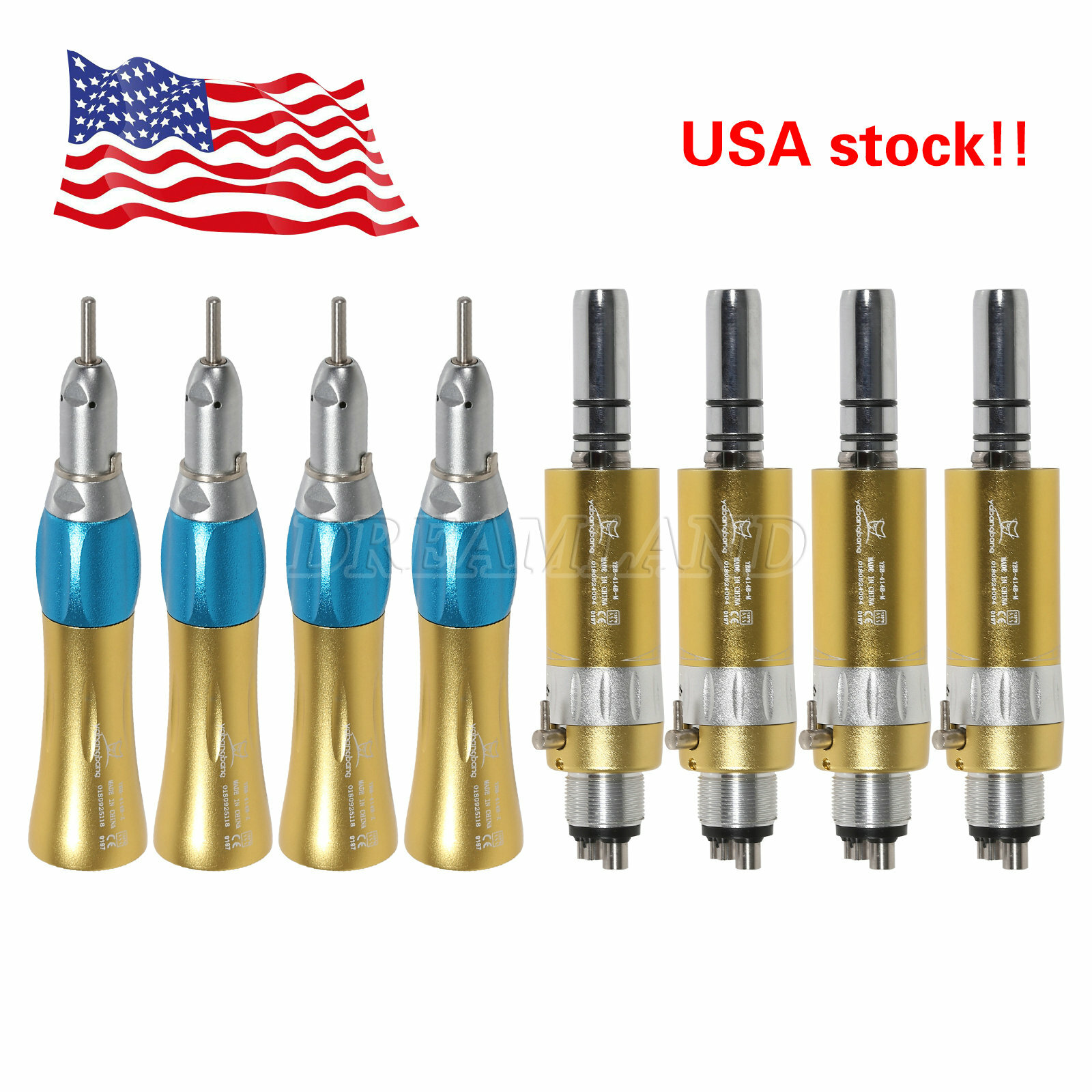 1-5* Gold Dental Straight Handpiece & Air Motor 4-Hole fit NSK Low Speed E-type