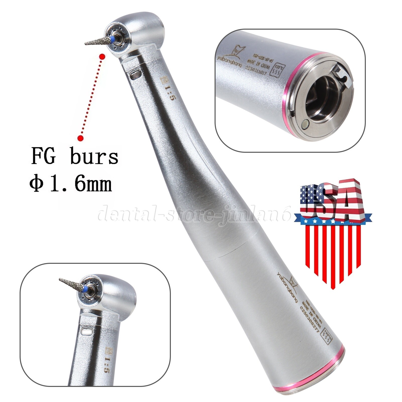 Dental 1:5 Increasing Contra Angle Optic LED Handpiece Fit for Electric Motor sk