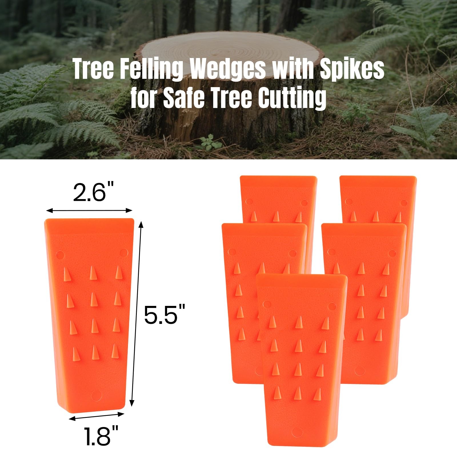 6 Pack Tree Felling Wedges with Spikes 5.5” Storage Bag and 6 Dogs