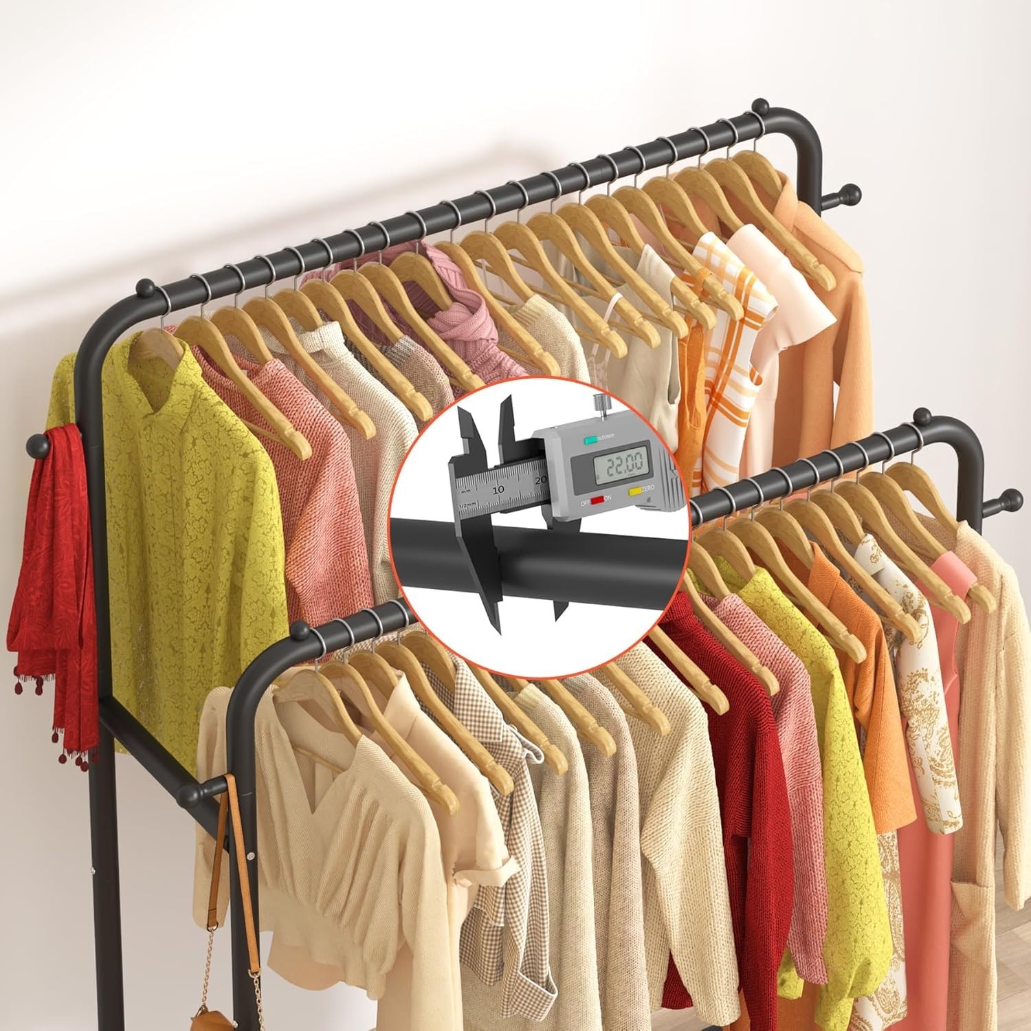 Black Double Rods Garment Rack with Wheels – 150lbs Capacity