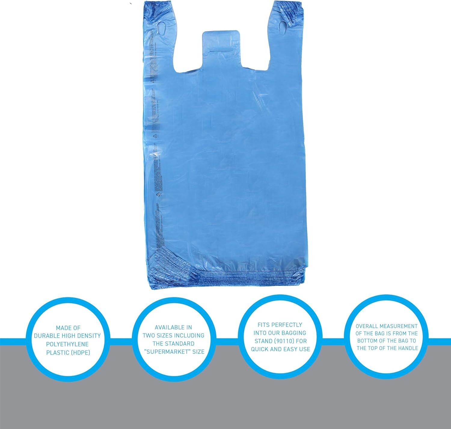 Blue Plastic T-Shirt Bags Case of 1,000 11 ½” x 6″ x 21″ Shopping Retail Bag
