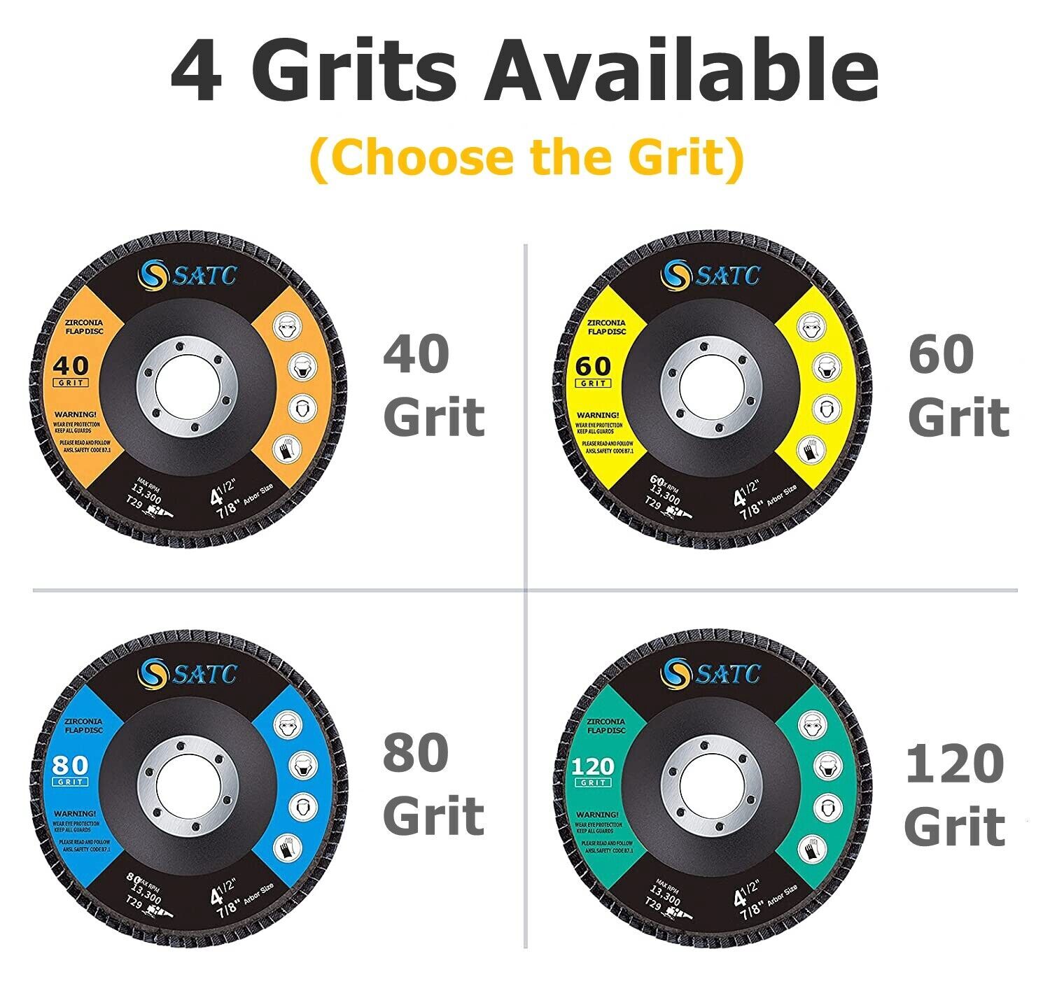 SATC 20x 4.5″ 4-1/2 Flap Disc 40 60 80 120 Grit Angle Grinder Sanding Grinding