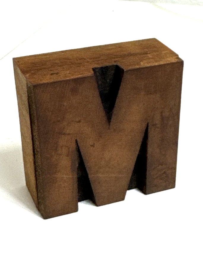 Vintage Letterpress WOOD LETTER M “M” PRINT TYPE Printing 2″ x 2″