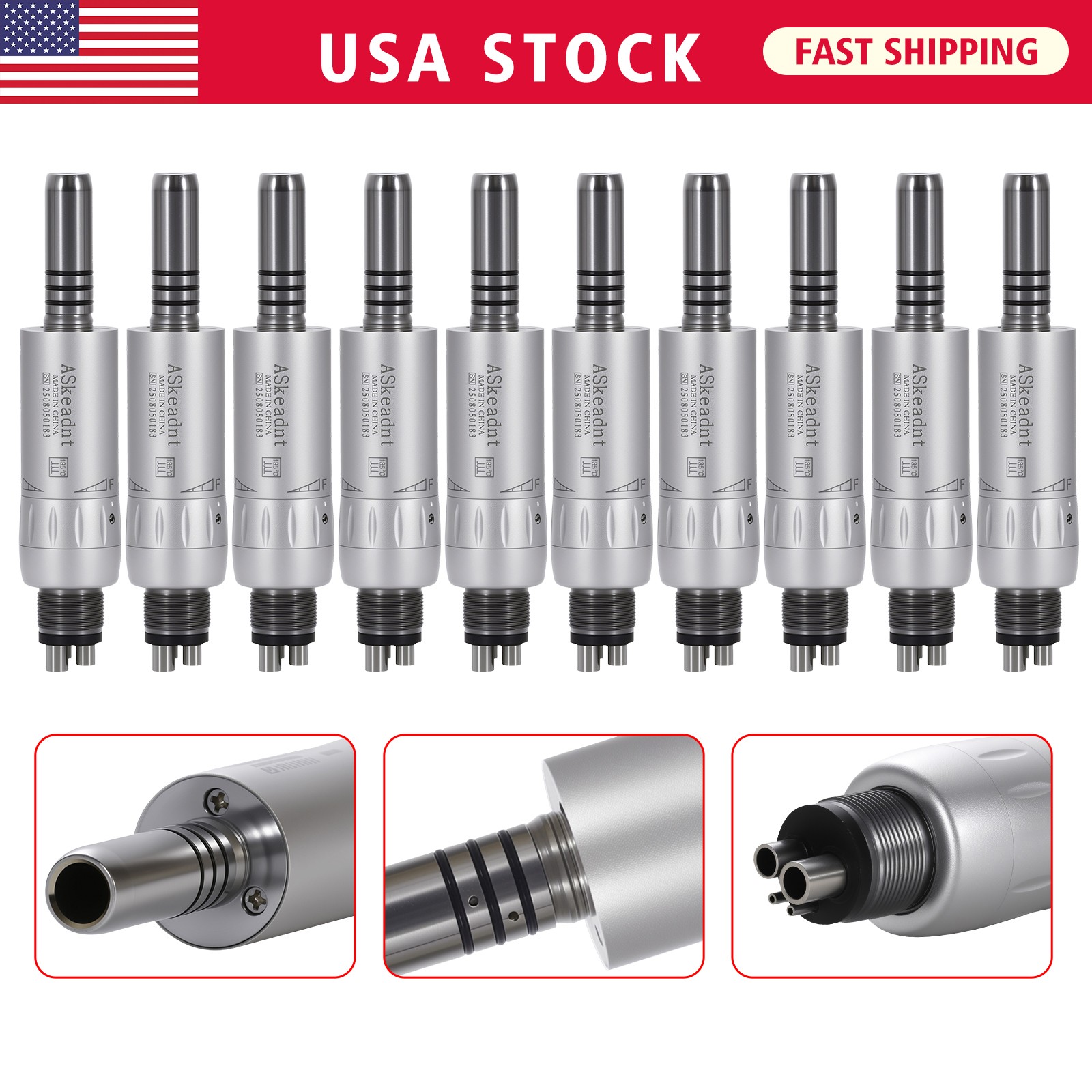 1-10*ASkeadnt Dental Low Speed E-type Air Motor Handpiece 4 Hole Inner channel