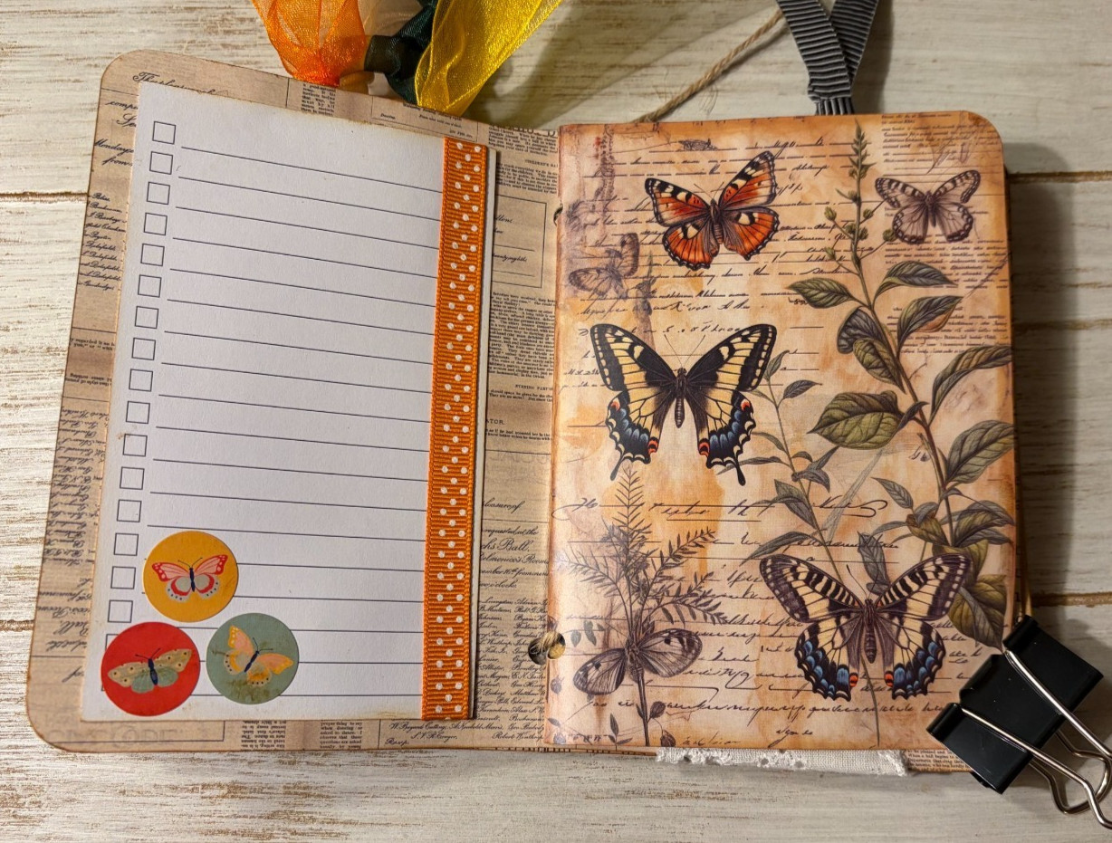 Junk Journal Handmade Booklet Book Vintage “Nature Butterfly” Pockets, Ephemera