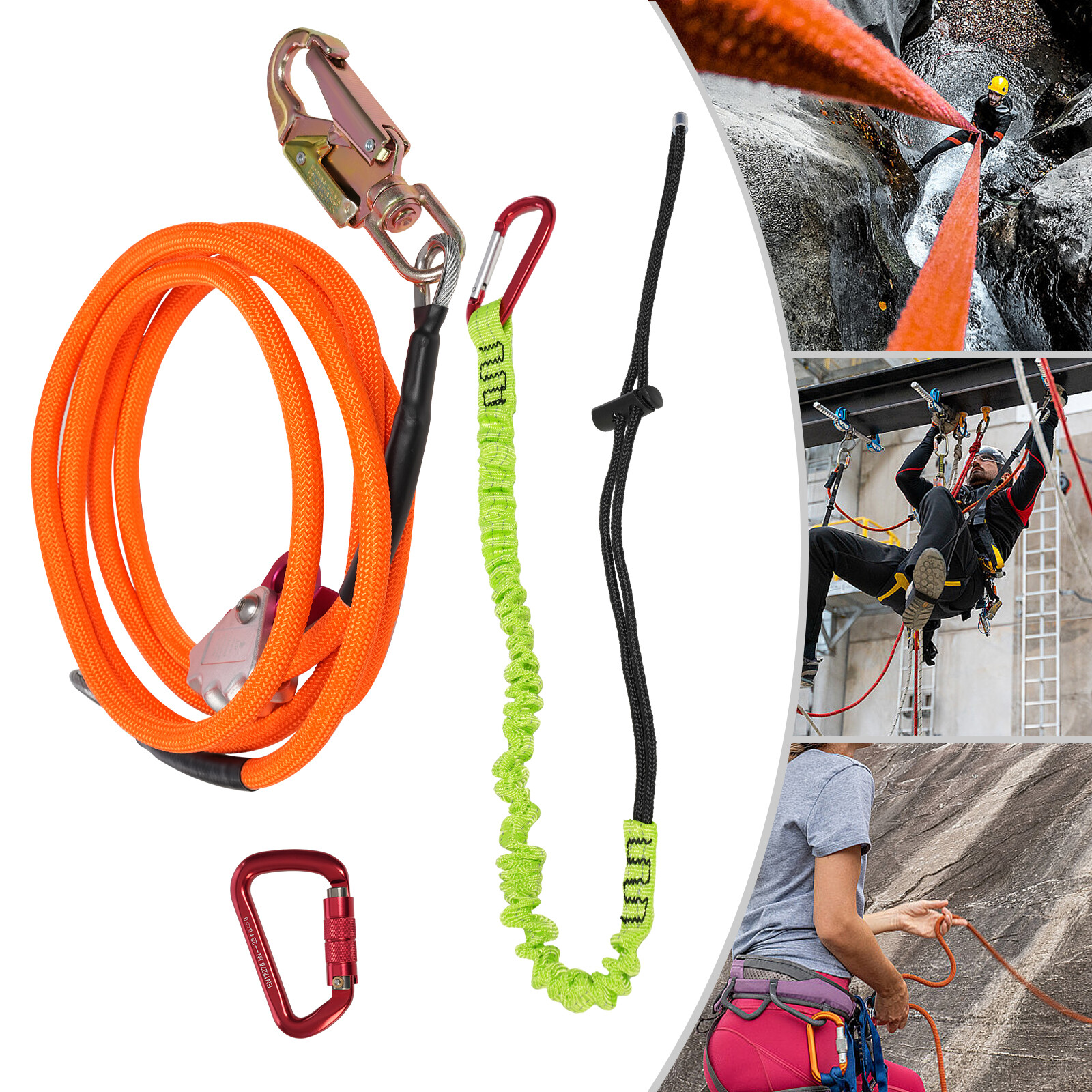 Climbing Lanyard Steel Wire Core Flipline Kit Outdoor Safety Rope 5/8in*12ft