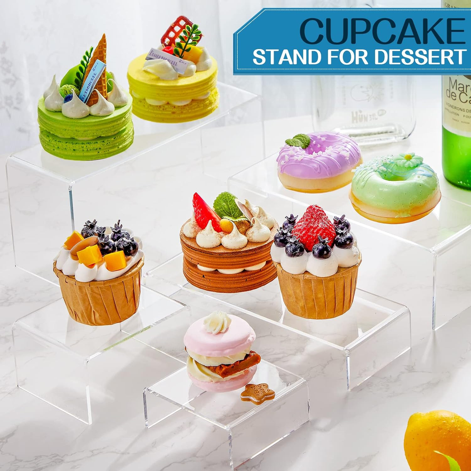Sintuff 36 Pcs Acrylic Risers Clear Rectangular Display Stands ( 3.4”L~4”L~5”L)