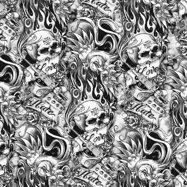 Love Hate Skulls 22 – 16″ x 48″ Hydrographic Film Hydro Dipping
