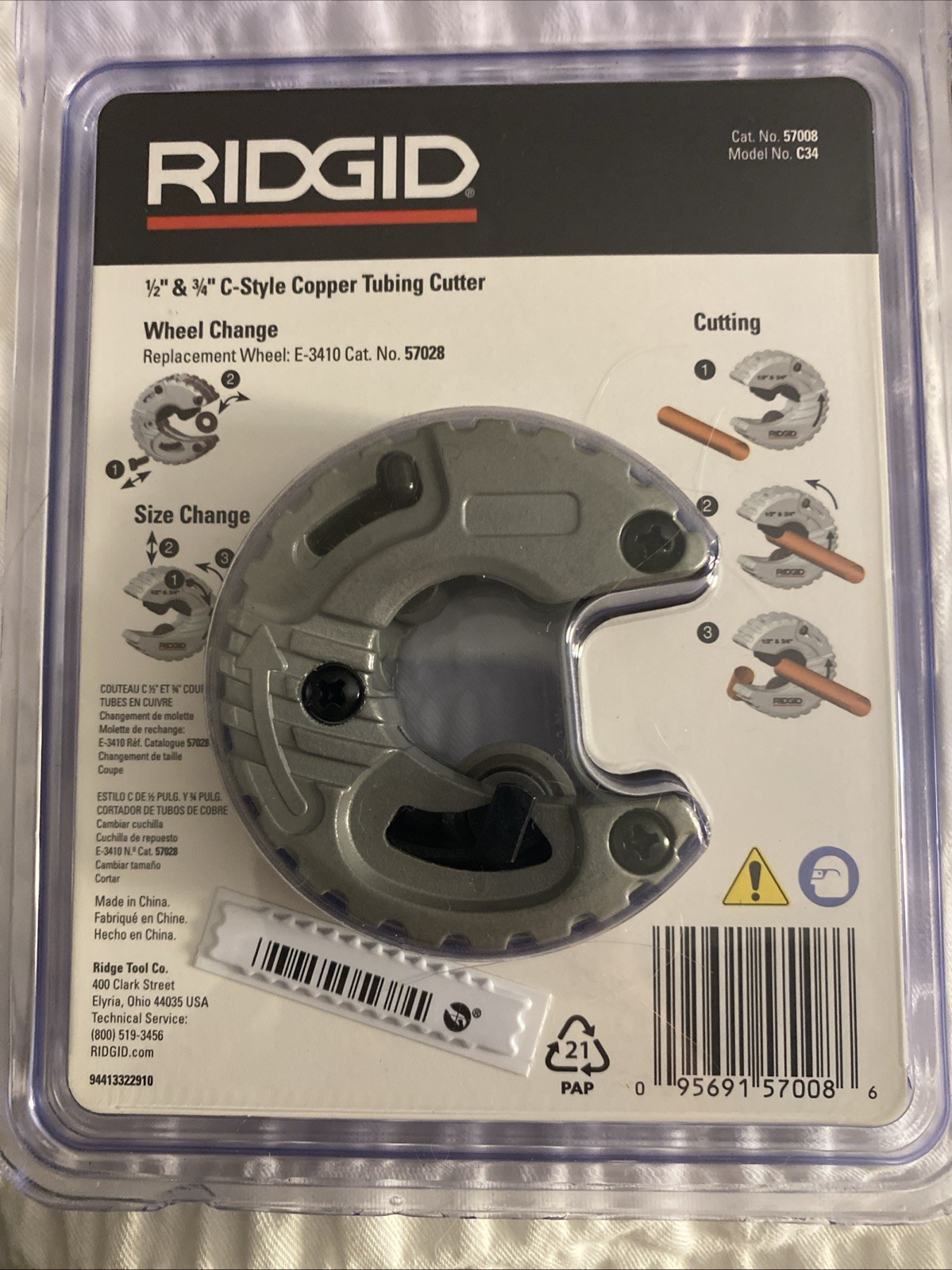 RIDGID 57008 1/2″ to 3/4″ C34 Copper Pipe & Tubing Cutter Spring Loaded Cutting