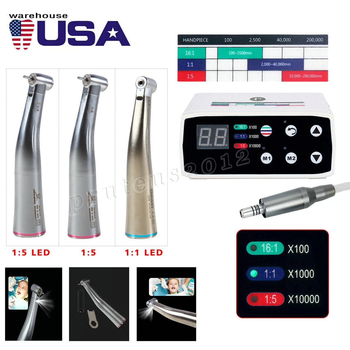 NSK Style Dental Brushless LED Micro Motor /1:5 Increasing Handpiece
