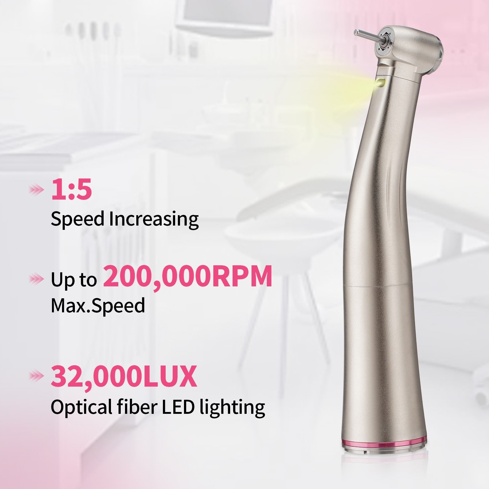 NSK Style Dental Brushless LED Micro Motor /1:5 Increasing LED Contra Angle USA