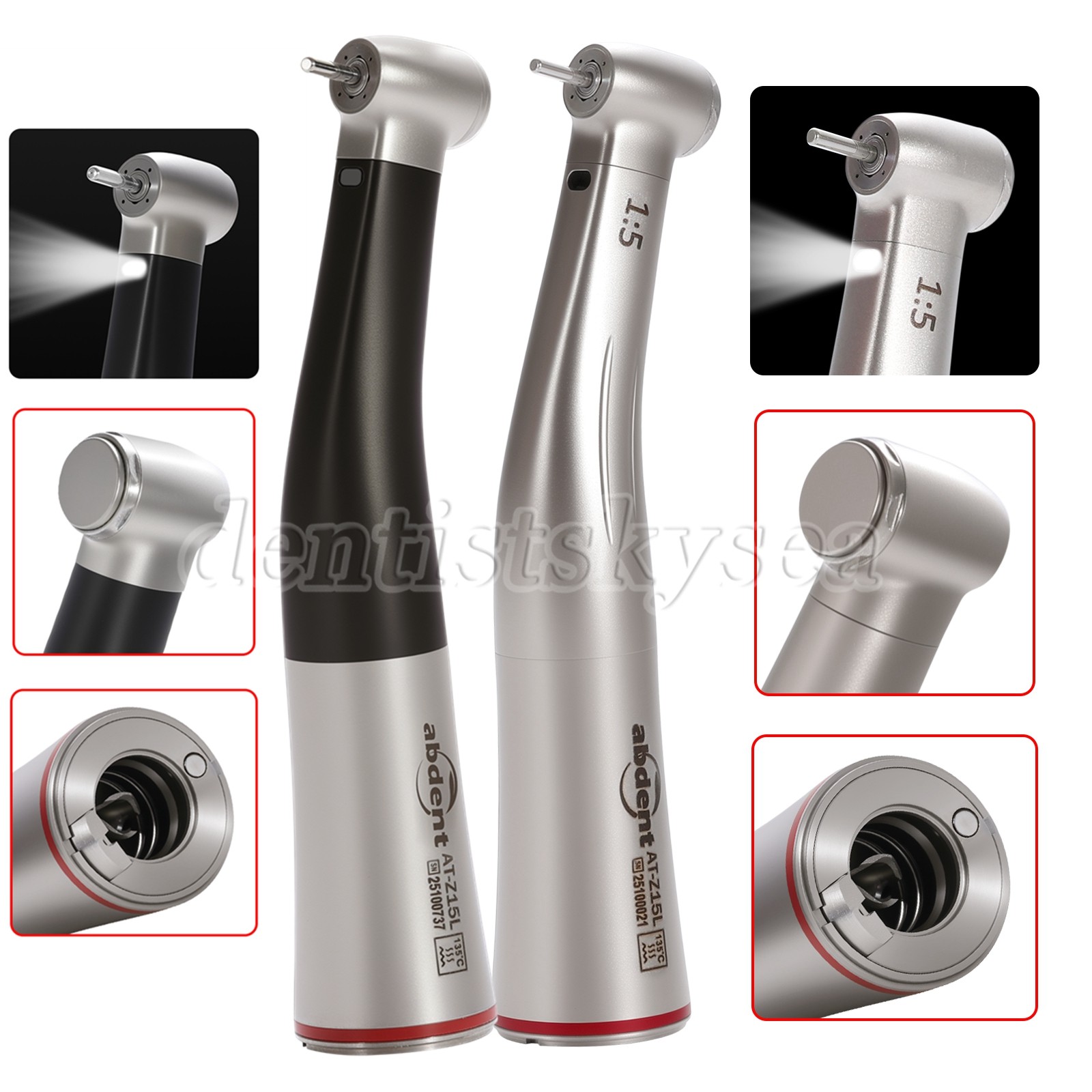 abdent Electric LED 1:5 Increasing Fiber Optic Contra Angle High Speed Handpiece