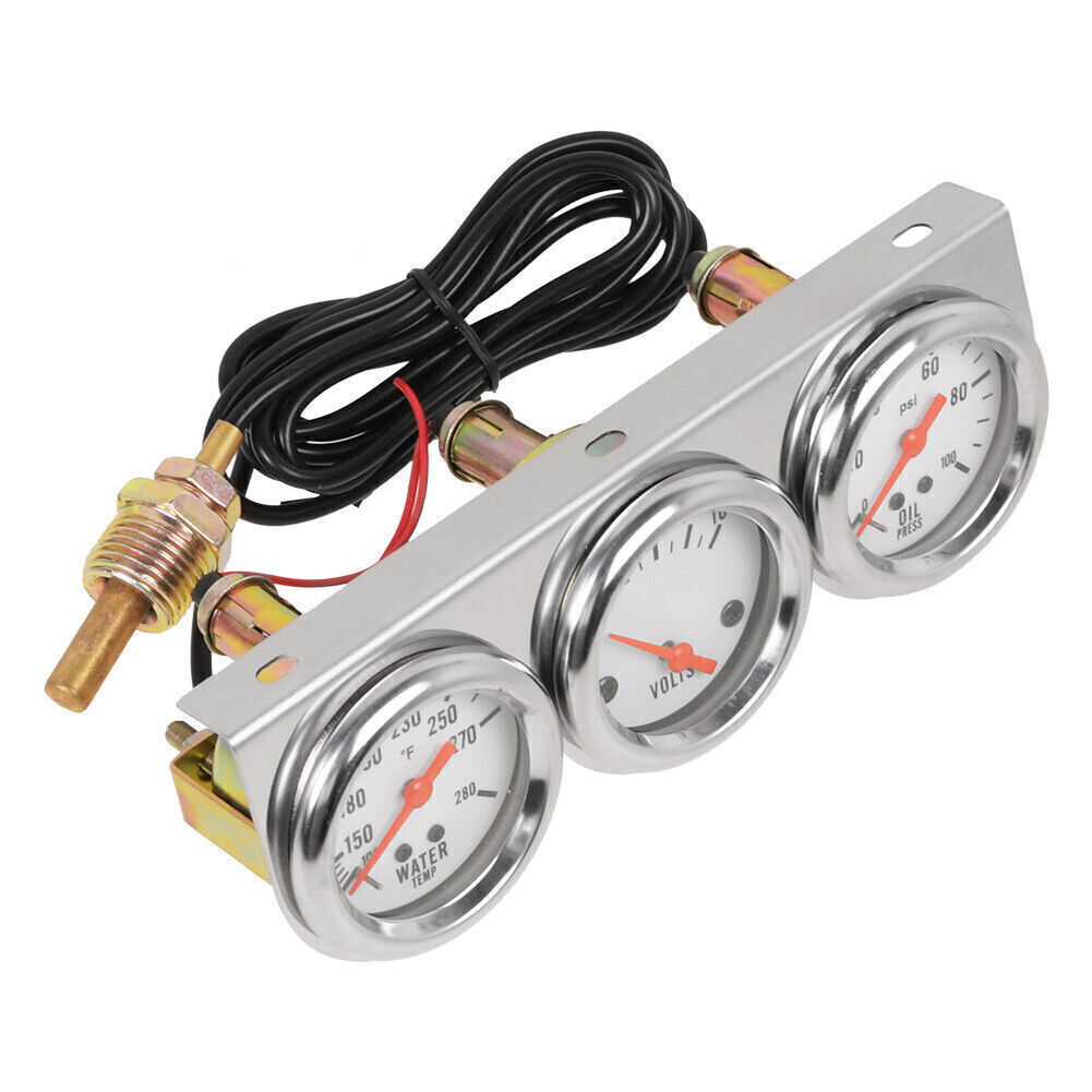 3 in1 52mm 2″ Chrome Car Triple Gauge Set Kit Water Temp Oil Pressure Volt Meter