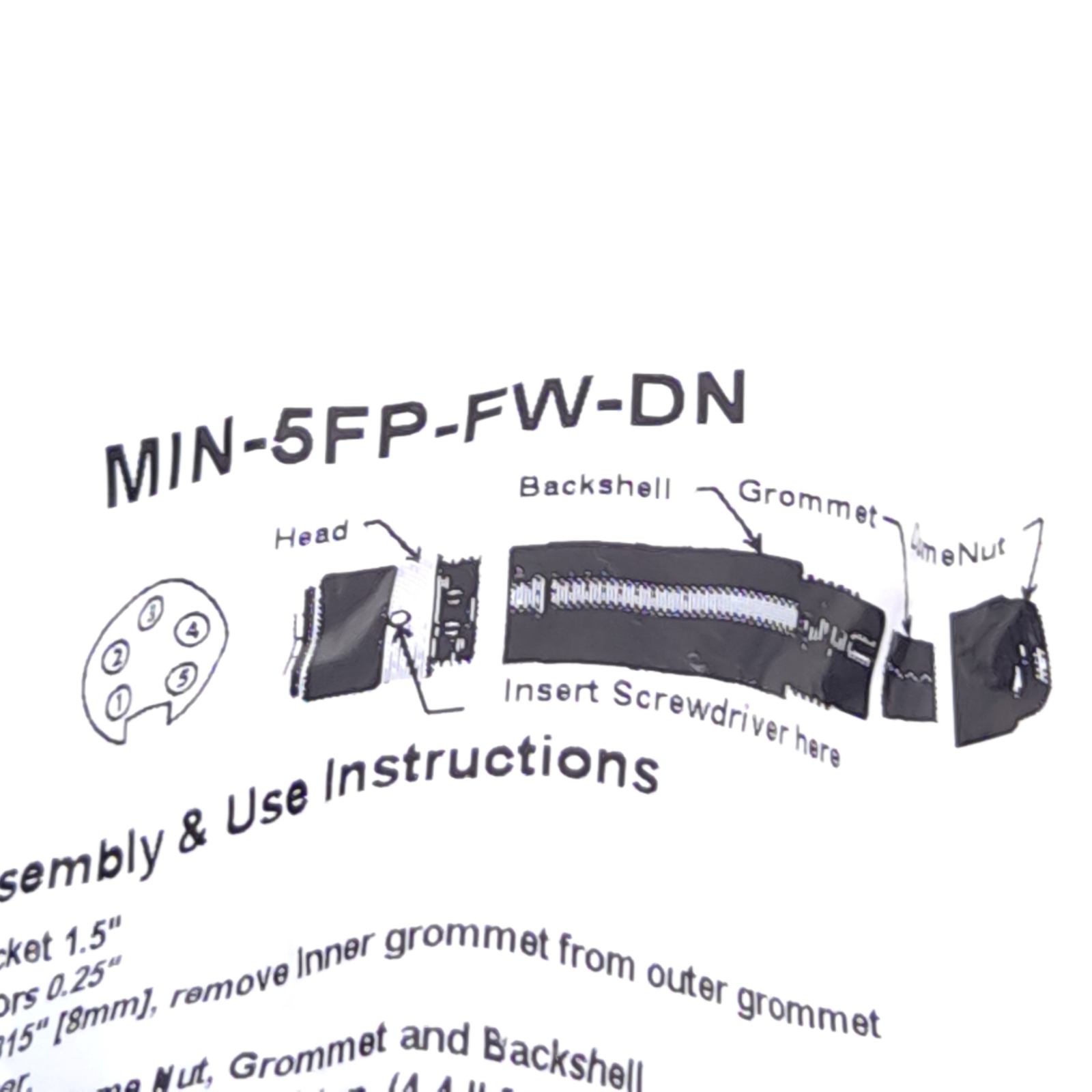 Mencom MIN-5FP-FW-DN Field Wireable Connector, 7/8-16UN2 5-Pin Female, 600V 12A