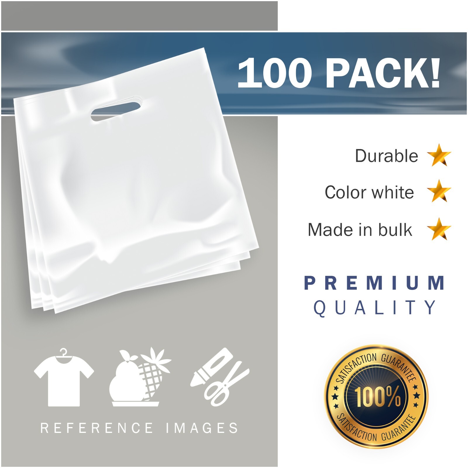 100 Pack 20″ x 20″ with 2 mil Thick Extra Large White Merchandise Plastic Bags