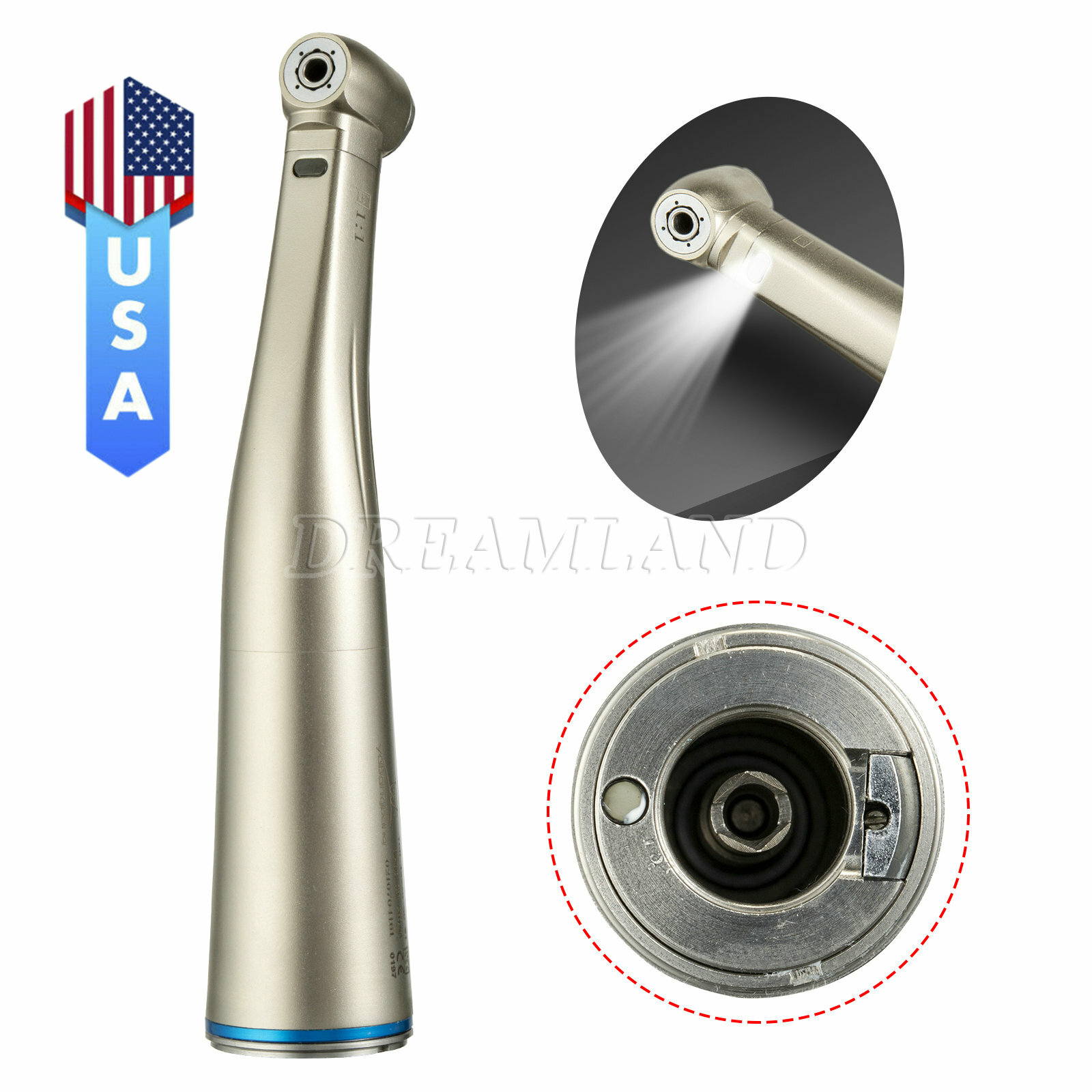 Dental Contra Angle Handpiece 1:1 LED Fiber Optic Low Speed φ2.35mm USA