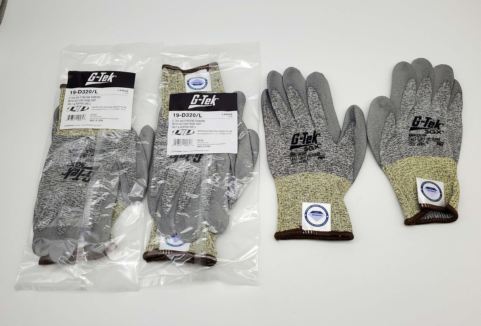 PIP Cut Resistant Work Gloves Size Large G-Tek 3GX Palm Coated 19-D320 3 Pairs