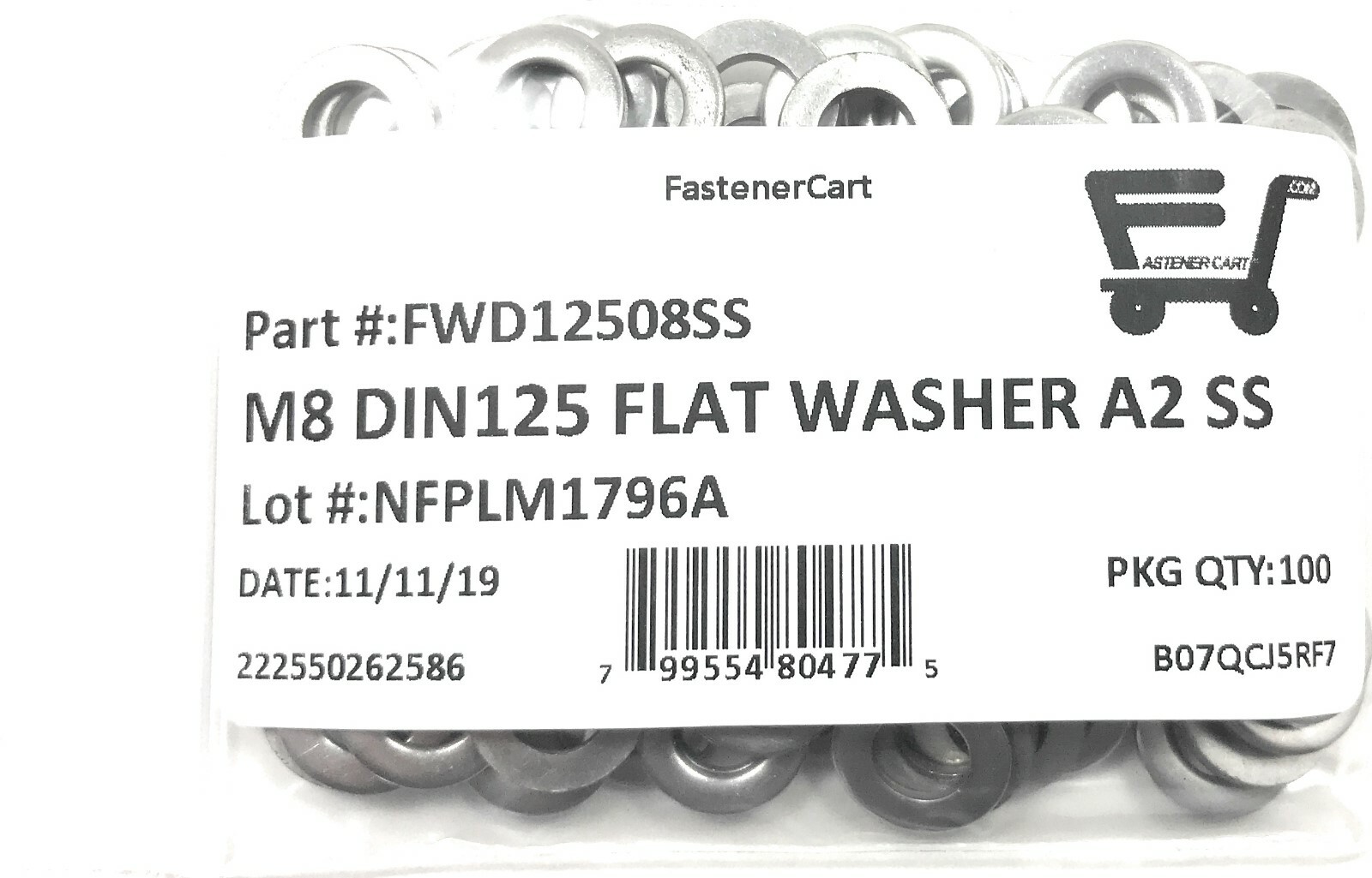 (100) M8 DIN125A Stainless Steel Flat Washer 8mm DIN 125 A2 (QTY:100 Pieces)