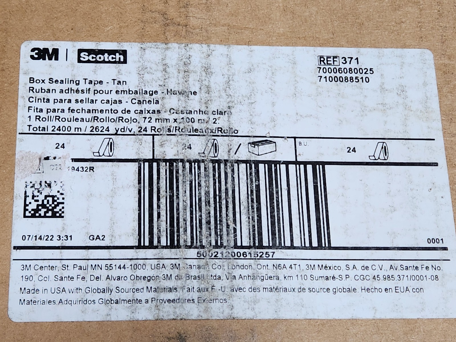 2 Rolls – 3M Scotch 371 TAN Commercial Packaging Tape 2 mil x 72MM X 100M
