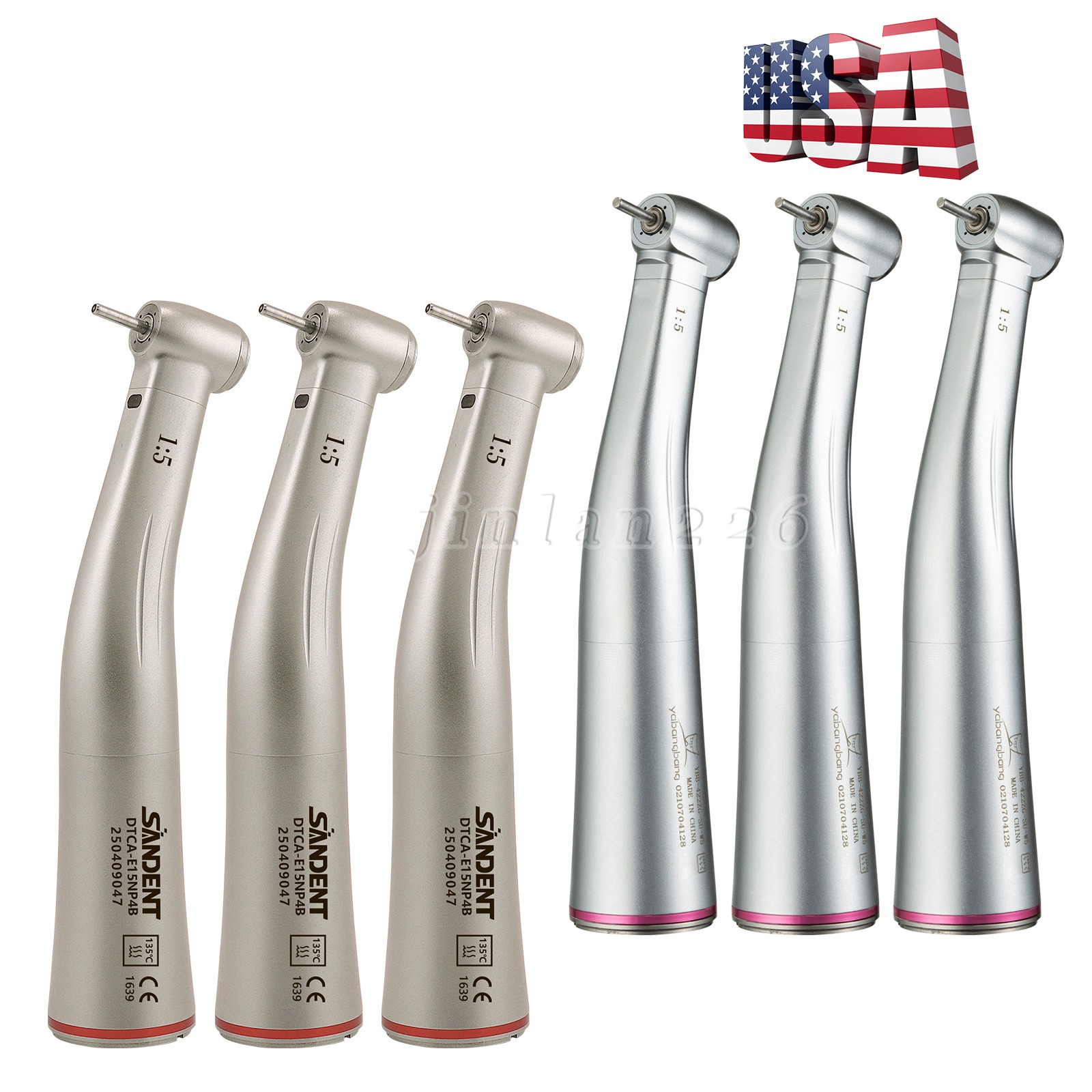 Dental 1:5 LED Fiber Optic Contra Angle Handpiece Red Ring fit NSK Ti-MAX X95L