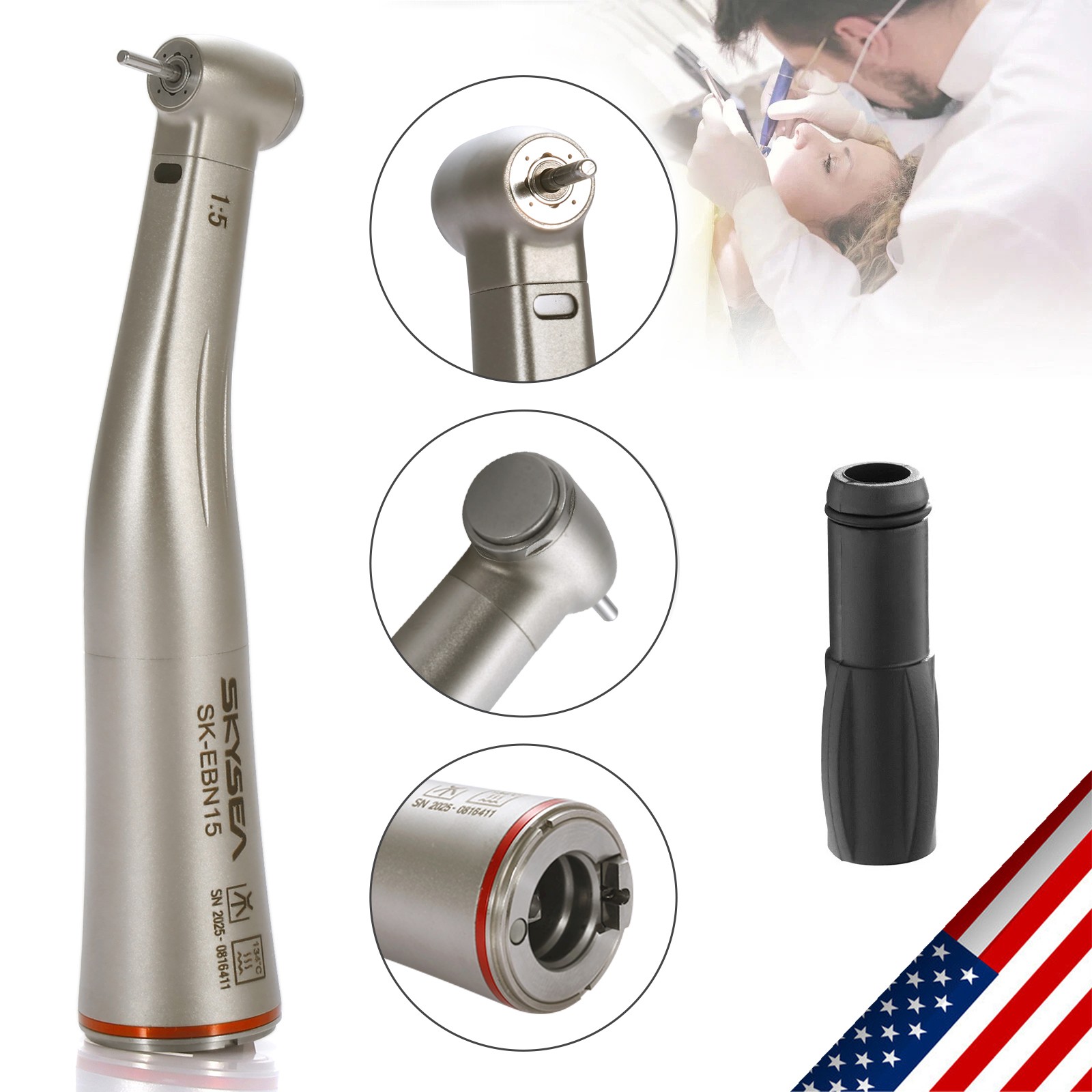 NSK Style Dental 1:5 Optic LED Contra Angle Increasing Handpiece Fit FG Bur SK
