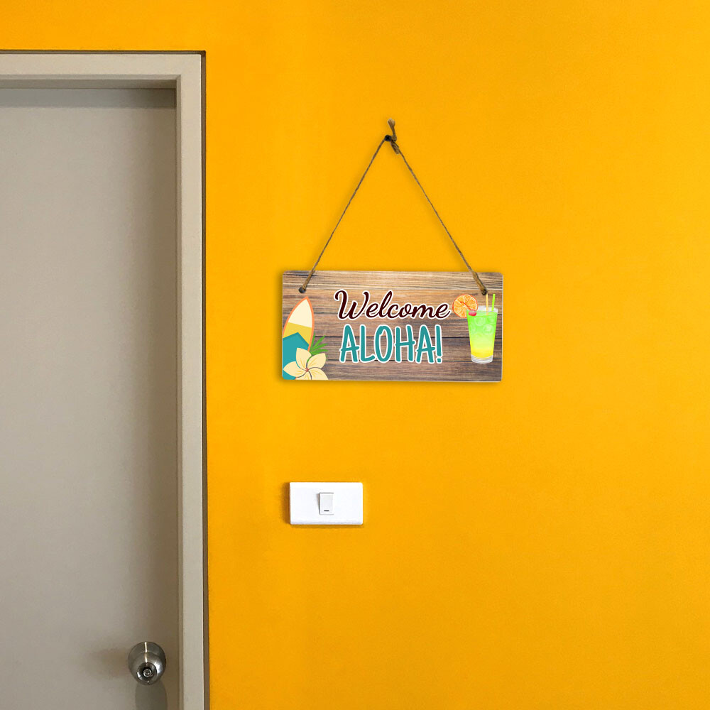 Welcome Aloha! 5×10 Hanging Plus Wall or Door Sign | Home Decor