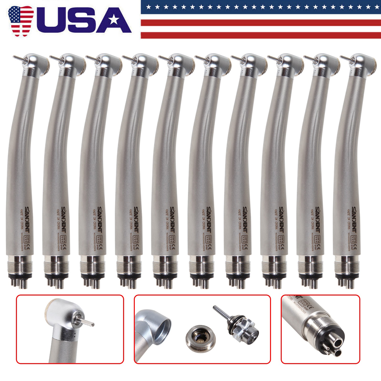 USPS! SANDENT Dental High Speed Handpiece Push Button Standard Head 4H-M4 1-10*